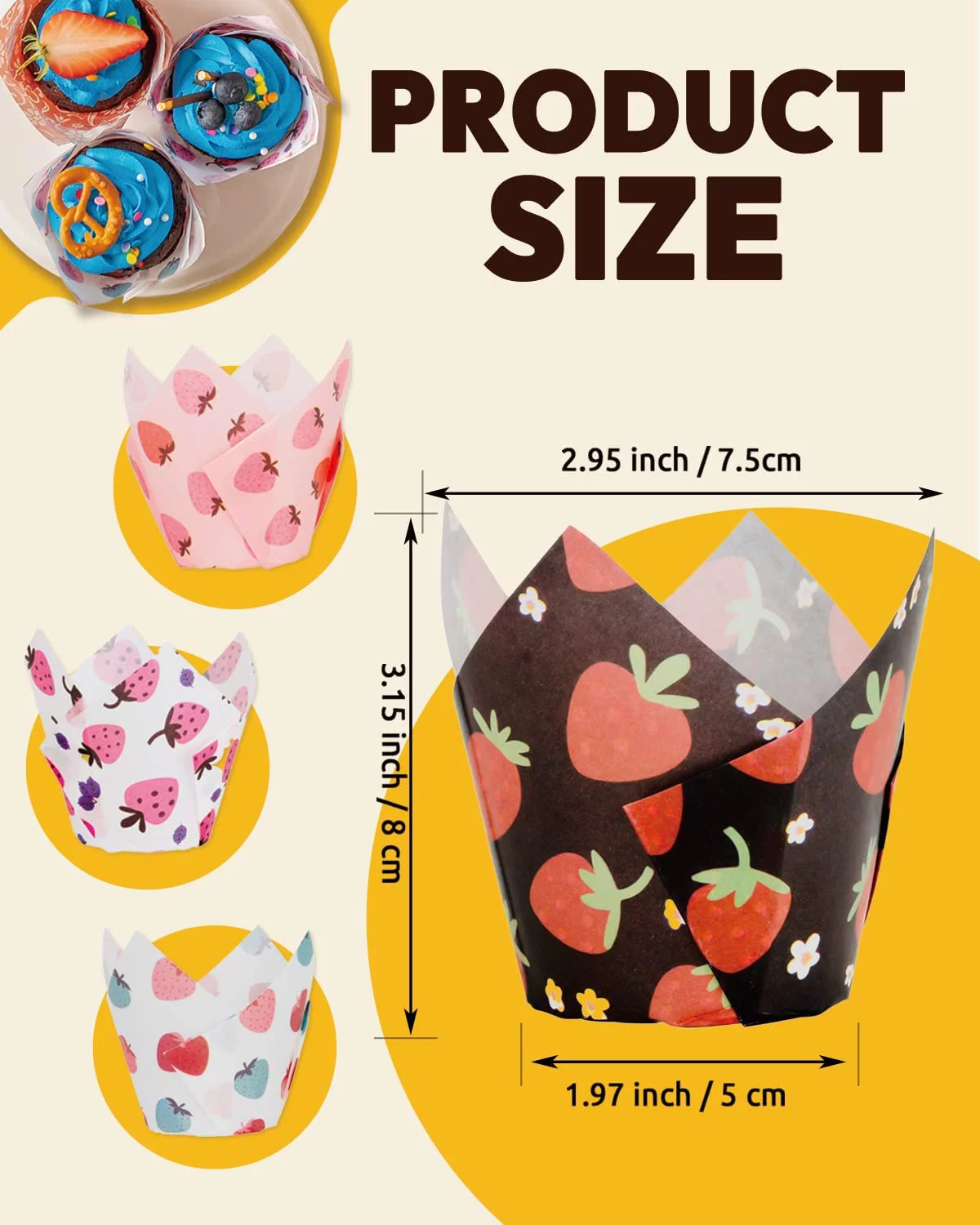 Katbite Tulip Cupcake Liners 200PCS, Muffin Baking Cupcake Liners Holders with Strawberry Design, Baking Cups