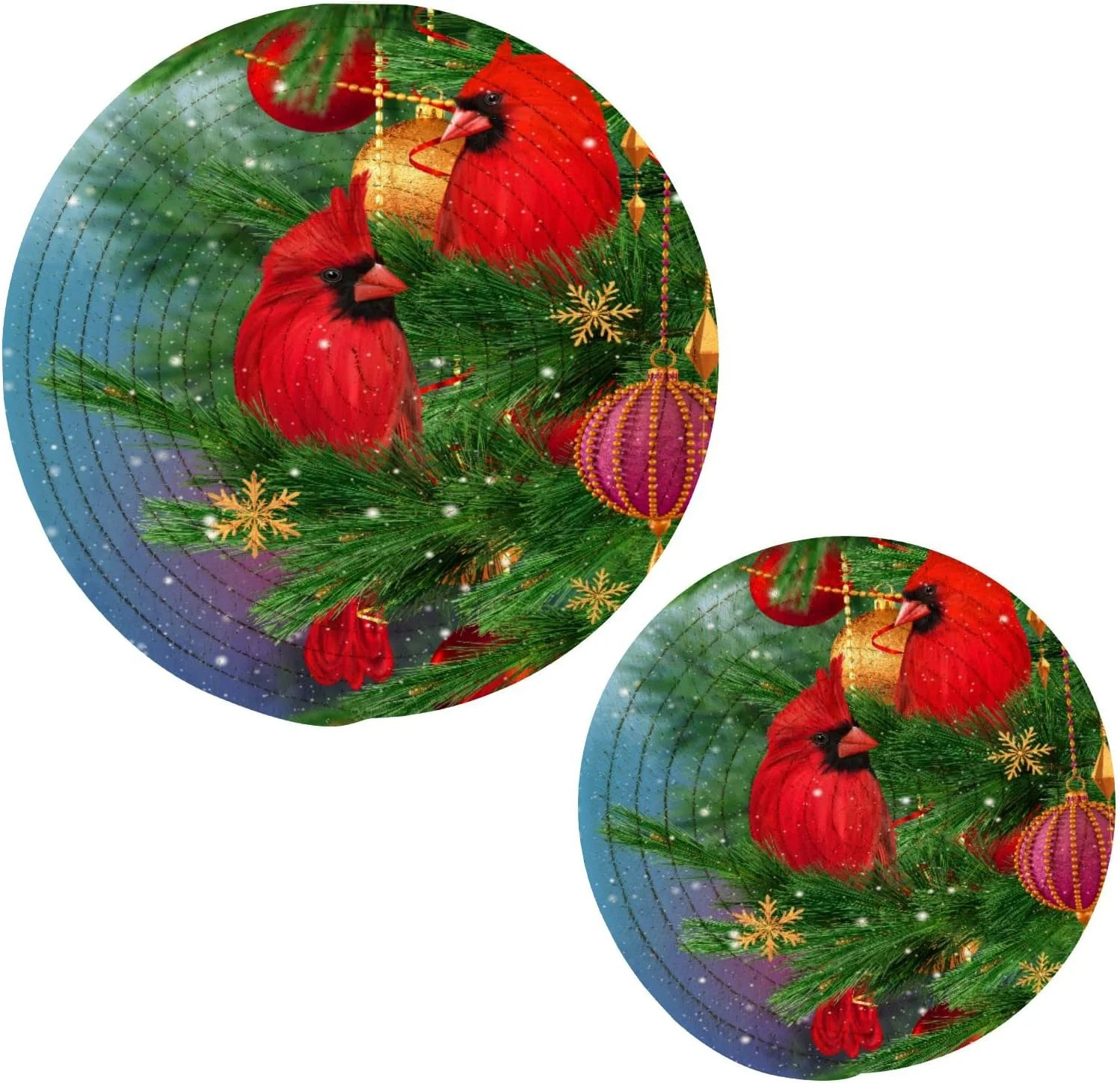 SKYSONIC Winter Red Bird Pot Holders Trivets, 2 Pcs Heat Resistant Trivets,Spruce Branch Pine Cotton Thread Weave Mats for Hot Pads Pans Pot Bowl Teapot for Kitchen Decor