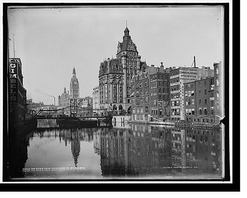 Historic Framed Print, The River from Sycamore St., Milwaukee, 17-7/8