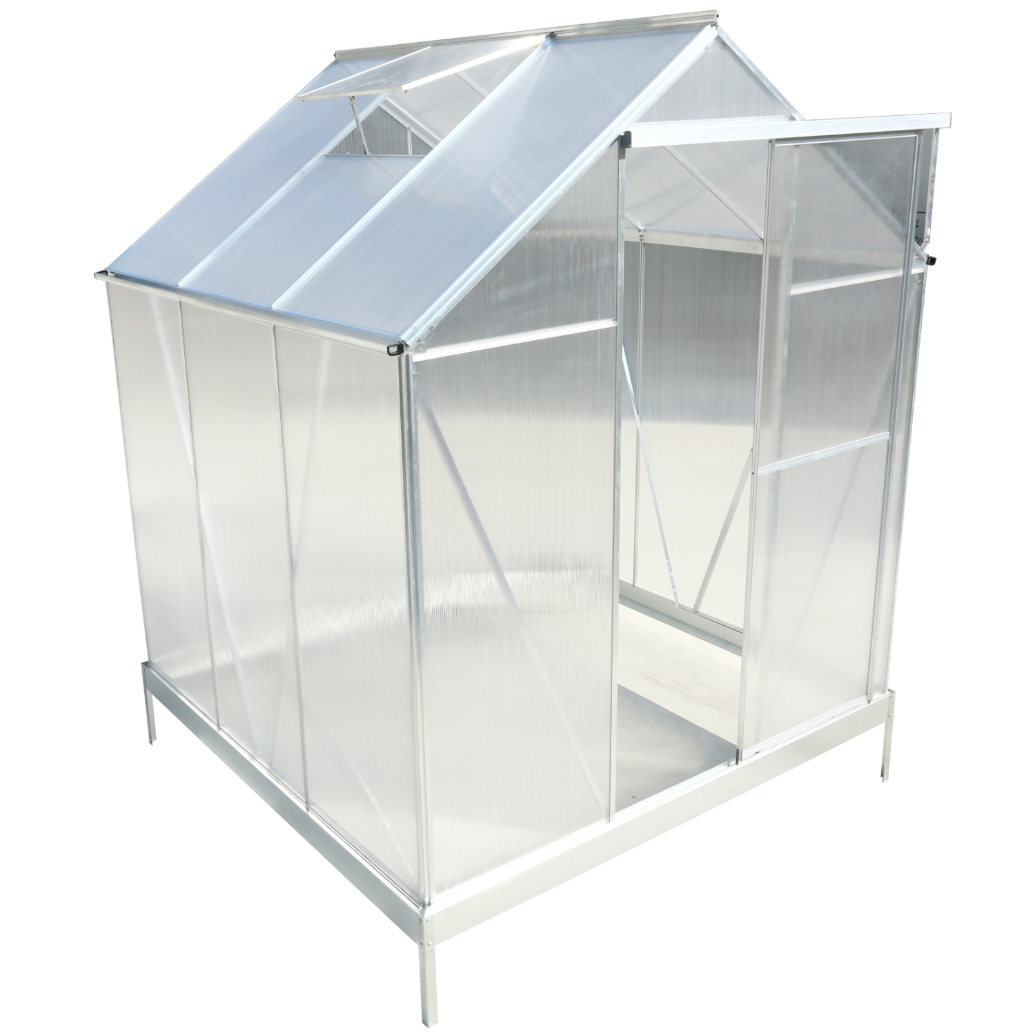 Spacious and Durable Heavy Duty Aluminum Polycarbonate Greenhouse Kit with Rain Gutter  Vent  and Door - Ideal for Backyard Garden - Color: Aluminum