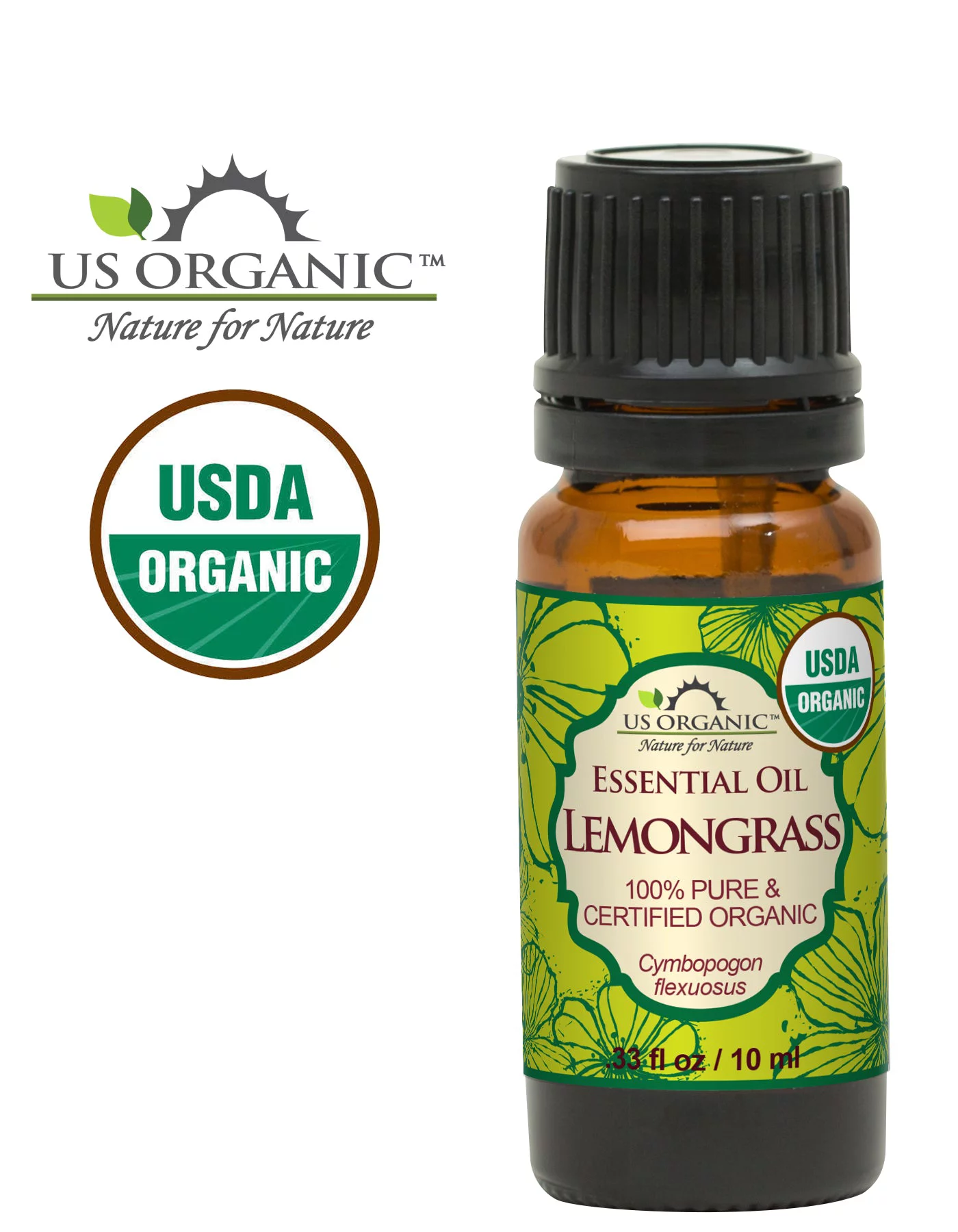 US Organic 100% Pure Certified USDA Organic - Lemongrass Essential Oil - 10ml