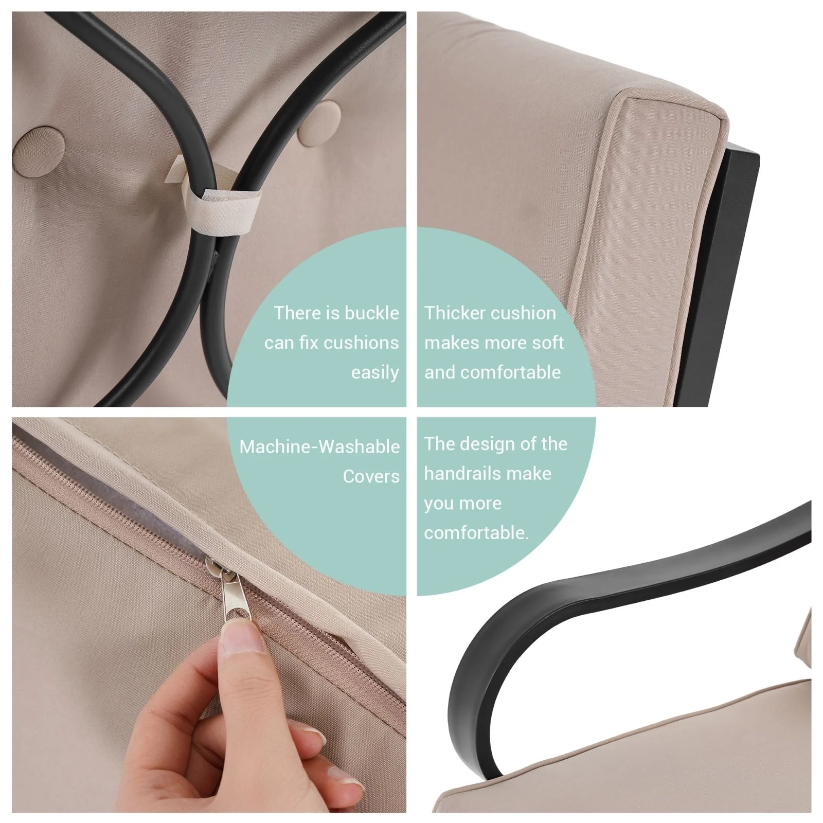 3Pcs Patio Bistro Set Rocking Chairs with Cushions Coffee Table Warm Taupe