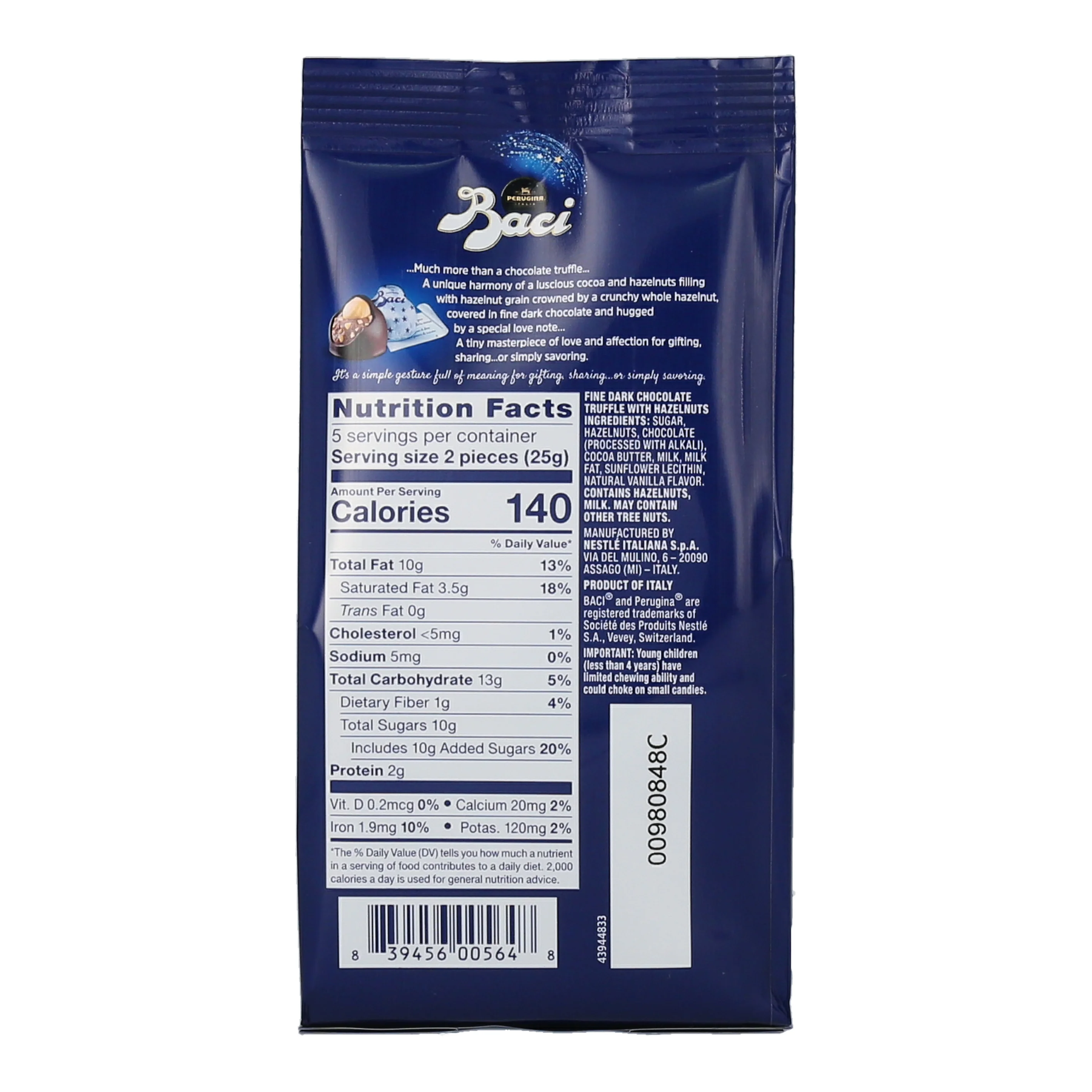 Baci Perugina Dark Chocolate Hazelnuts Truffles Gusto Candy Bag 4.4 oz