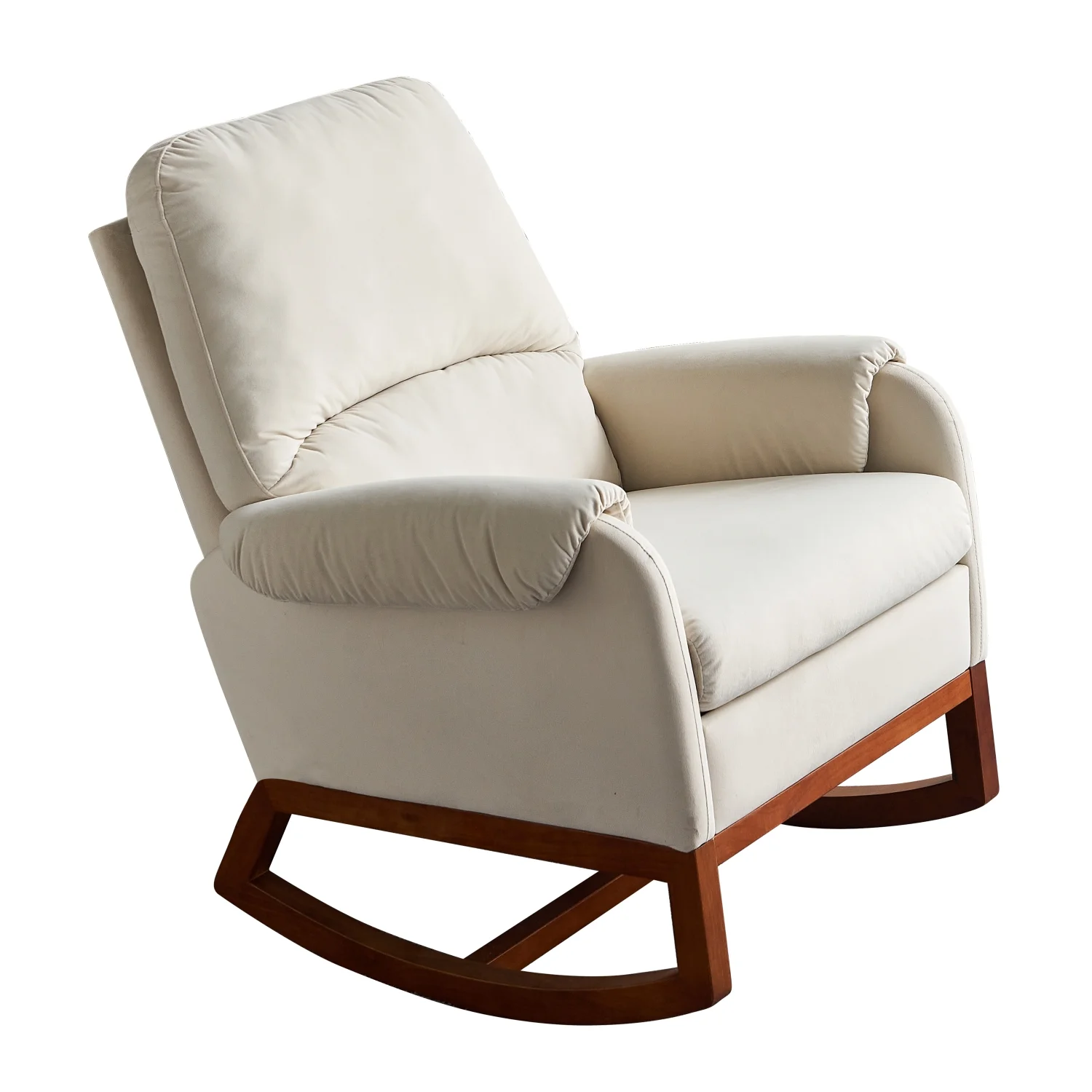 Comfortable Modern Beige Velvet Rocking Chair for Living Room and Reading Room  Stylish and Cozy Armchair with Soft Upholstery  Relaxing Soft Chair for Home Decor and Lounging