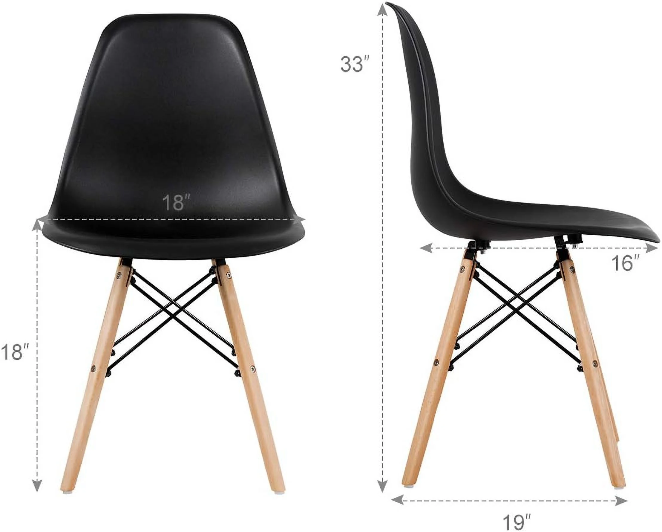 CGFHYP DSW Dining Chairs  Shell Plastic Chairs with Wood Legs  Modern Style Armless Chairs  Room Kitchen Bedroom  Eiffel DSW Style Side Chairs with Ergonomic Backrest   Black
