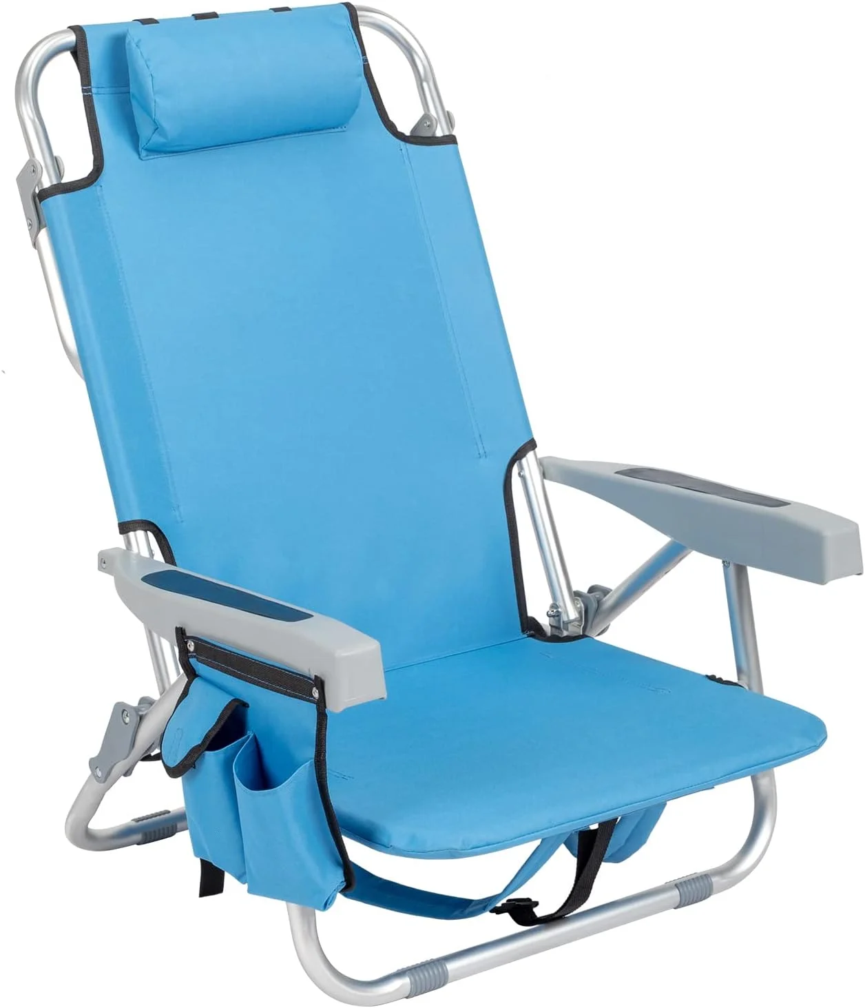 63 * 65 * 82cm Short Oxford Cloth Silver White Aluminum Tube Bearing 100kg Beach Chair Blue