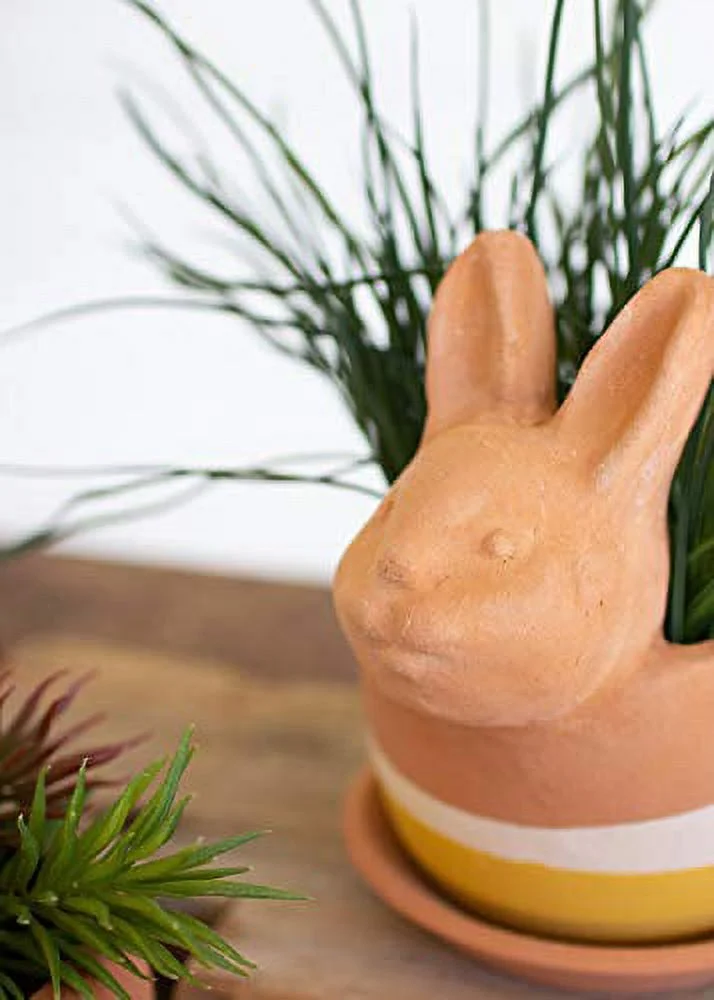 Set Of Three Clay Bunny Planters Multi