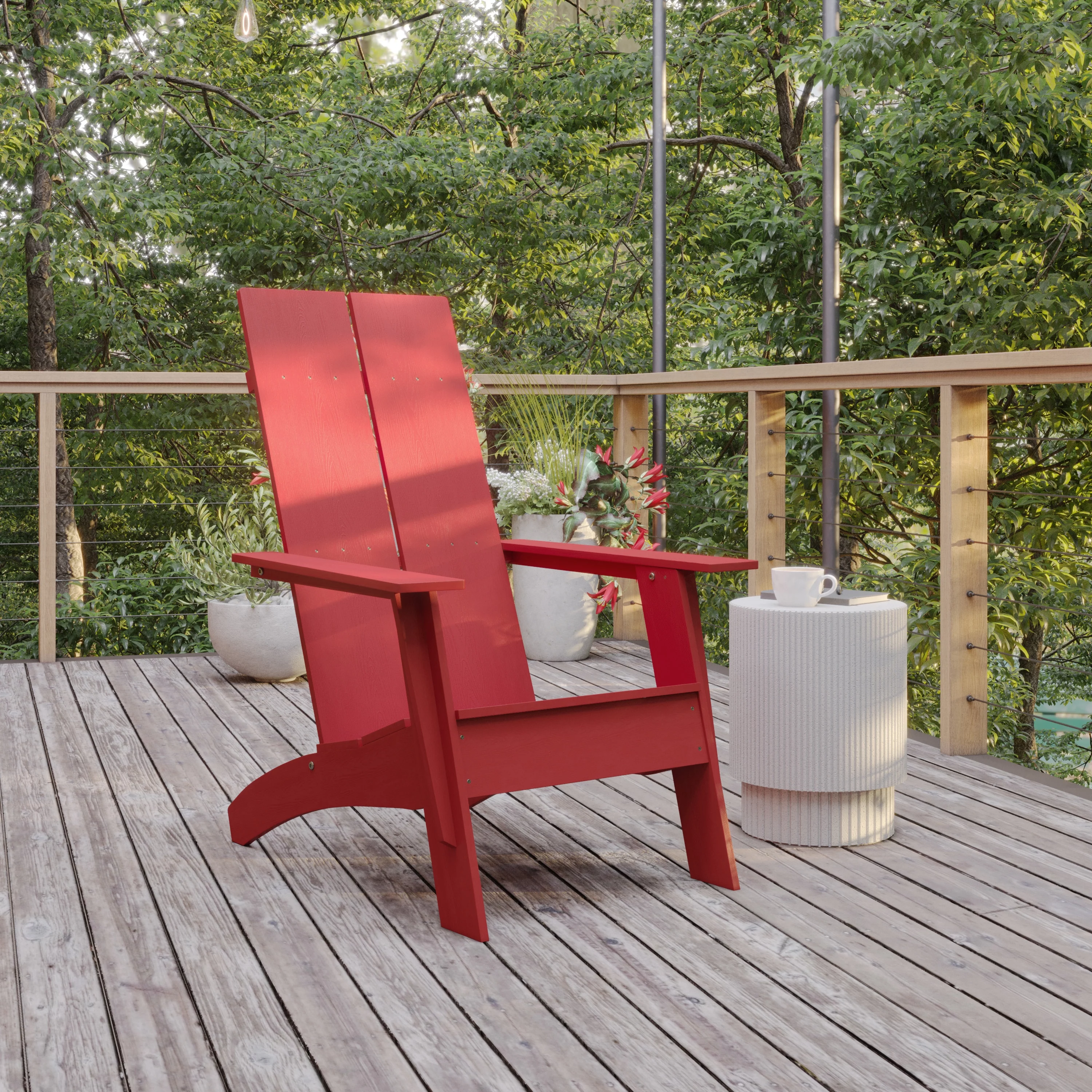 Flash Furniture Sawyer Modern Commercial 2-Slat Back Adirondack Chair - Red Commercial All-Weather Poly Resin Lounge Chair