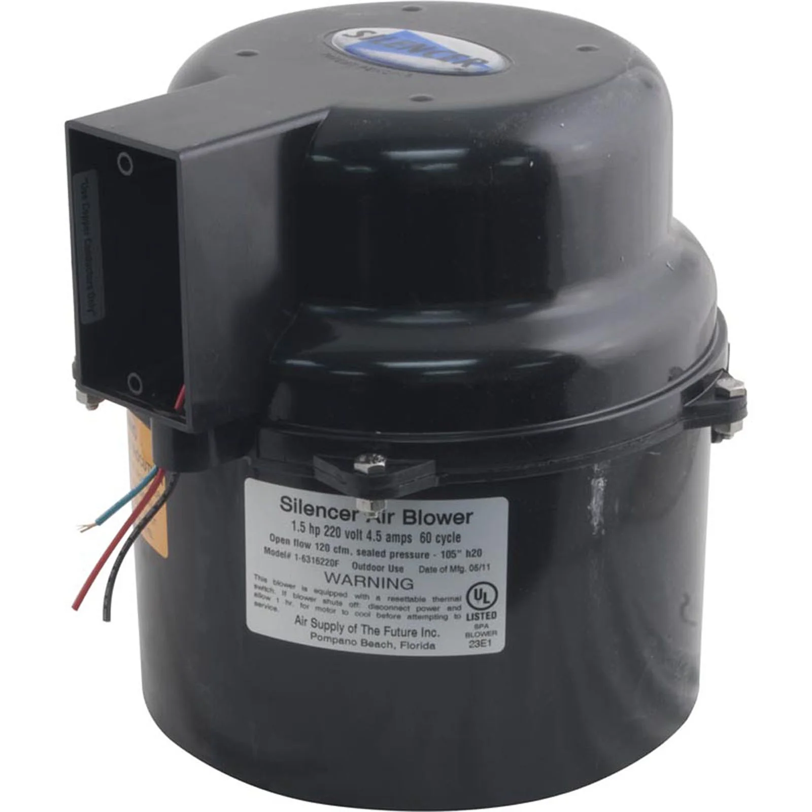 Blower, Air Supply Silencer, 1.5hp,230v, 4.5A, Hardwire