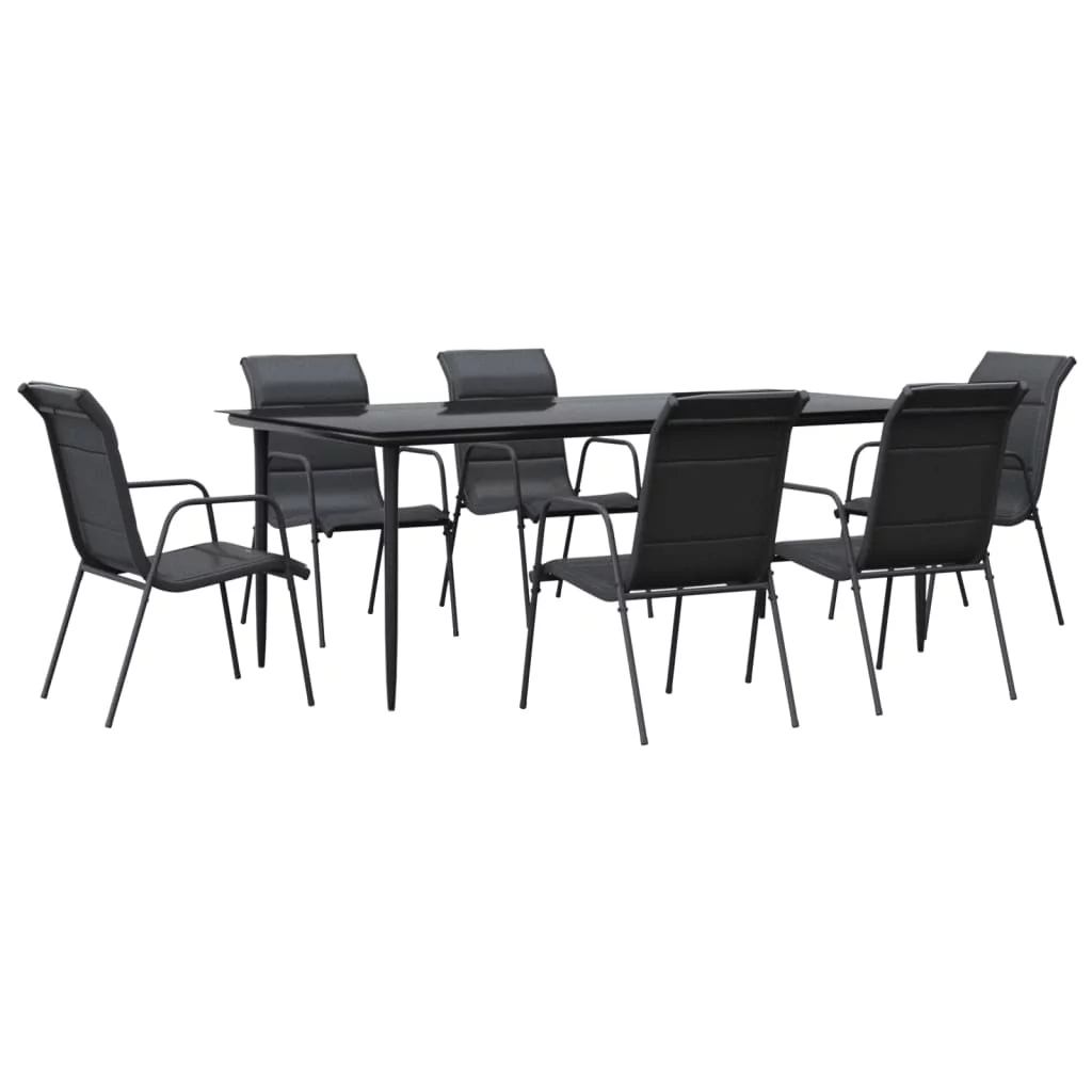 moobody 7 Piece Patio Dining Set Black Steel and Textilene
