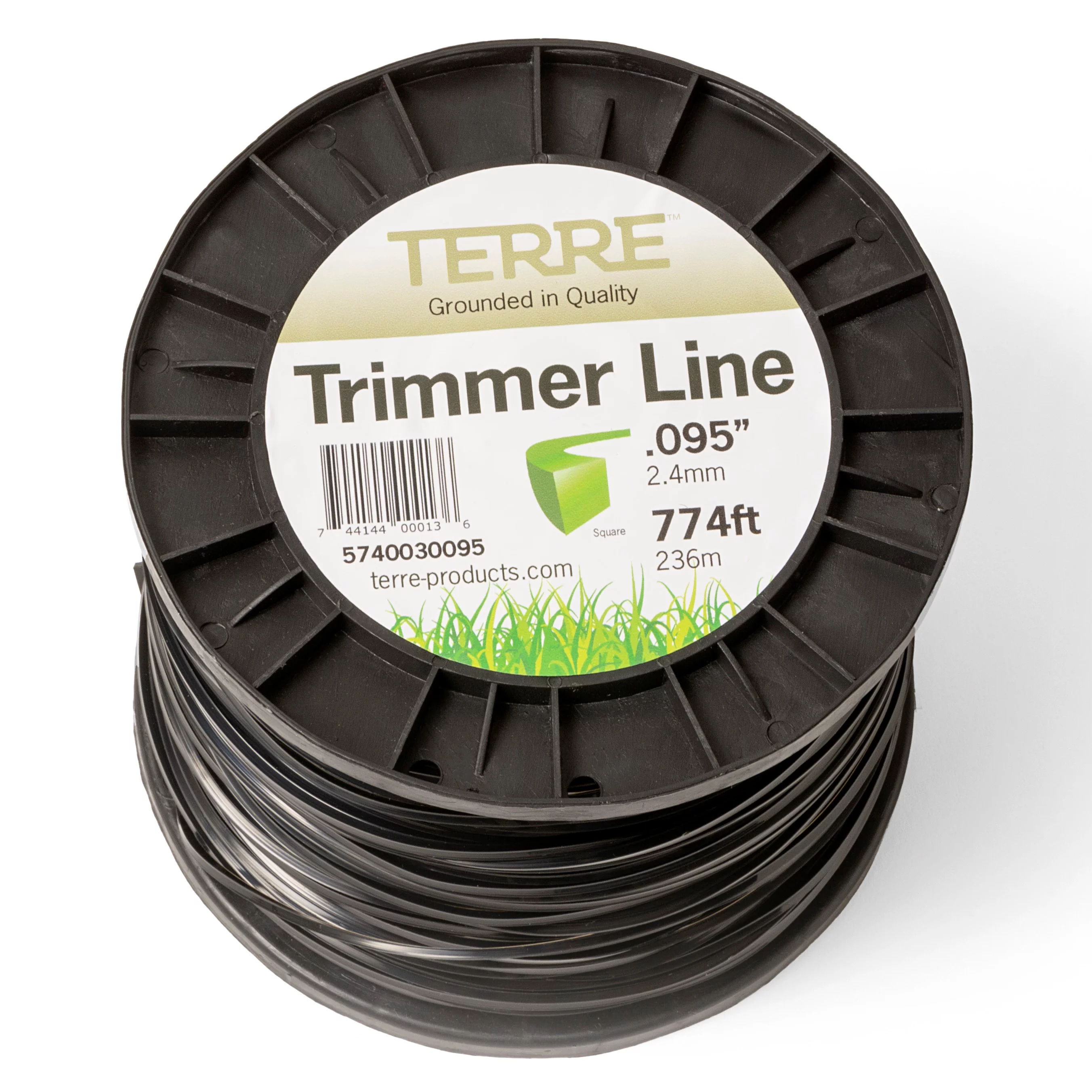 Terre Products Commercial Grade 095 Trimmer Line Square, 3 pound Black Quality Weed Eater String, Line Length 774 ft. or 236 m., Weed Wacker String Trimmer Replacement Size .095 inch or 2.4 mm.