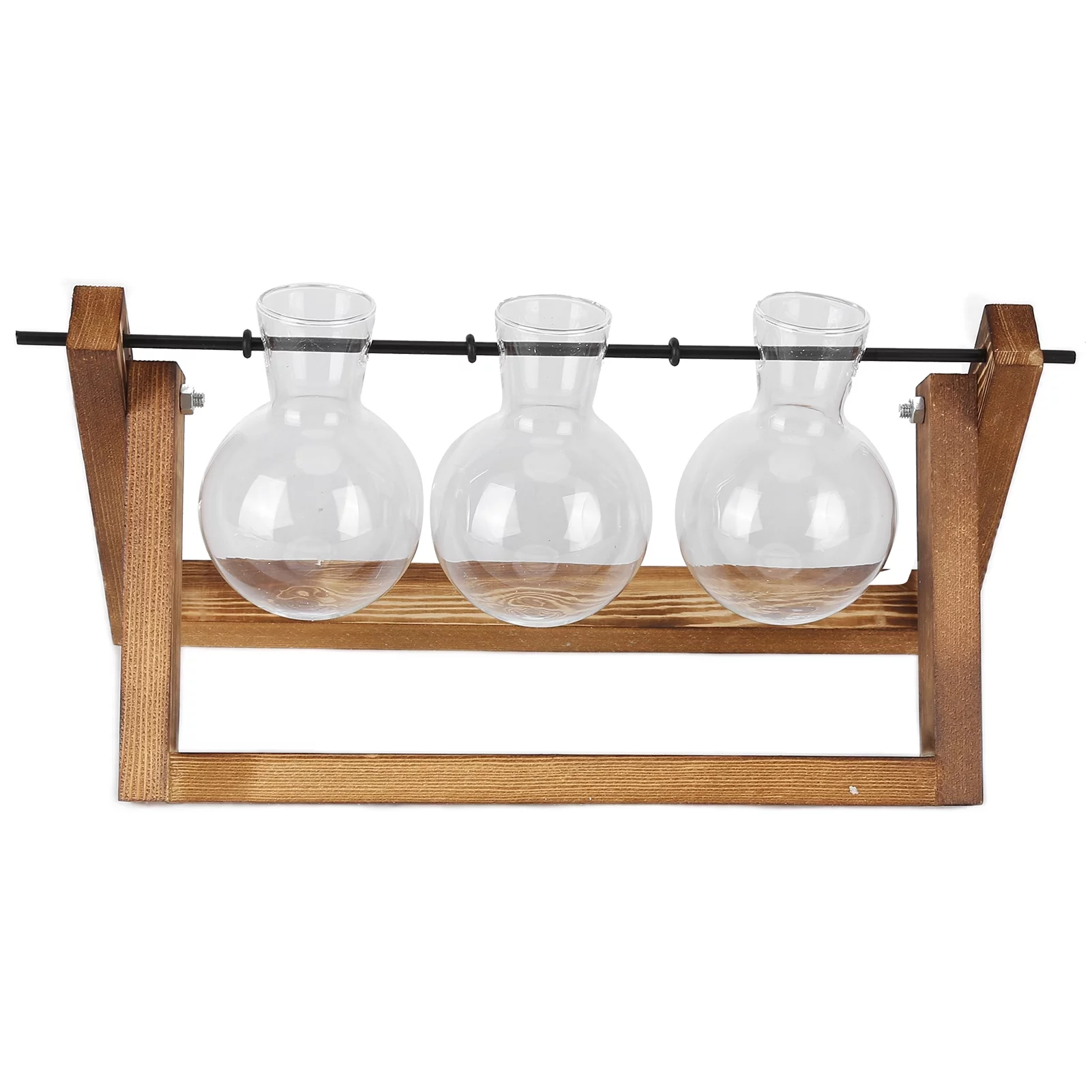 Nimomo Plant Terrarium Multipurpose Planter Bulb Vase with Wooden Stand Glass Vase Desktop Glass Planter for Home Office Decoration(3 x Glass Bottle)