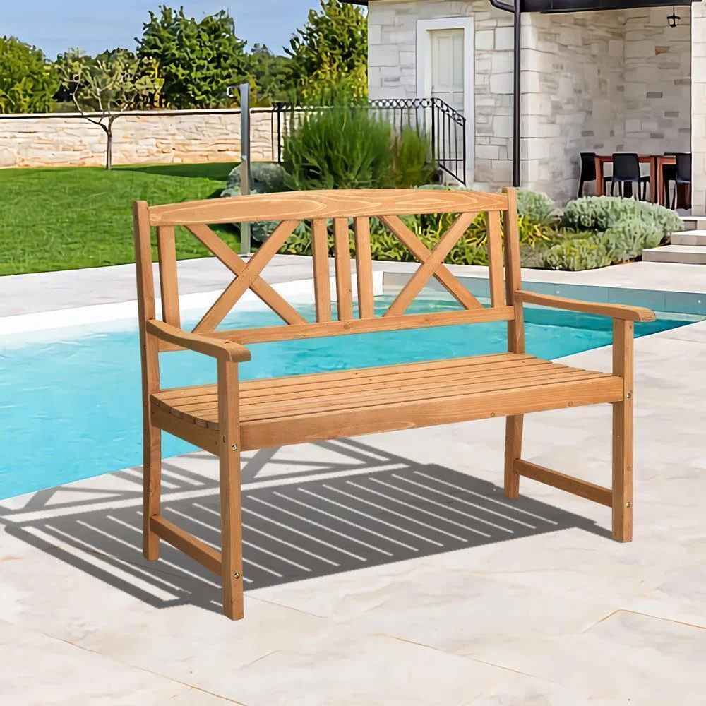 Patio Outdoor Wood Bench Folding Chair Park Garden Deck Furniture Burlywood
