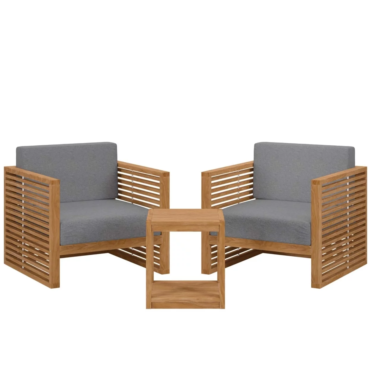 Modway Carlsbad 3-Piece Teak Wood Outdoor Patio Set in Natural/Gray