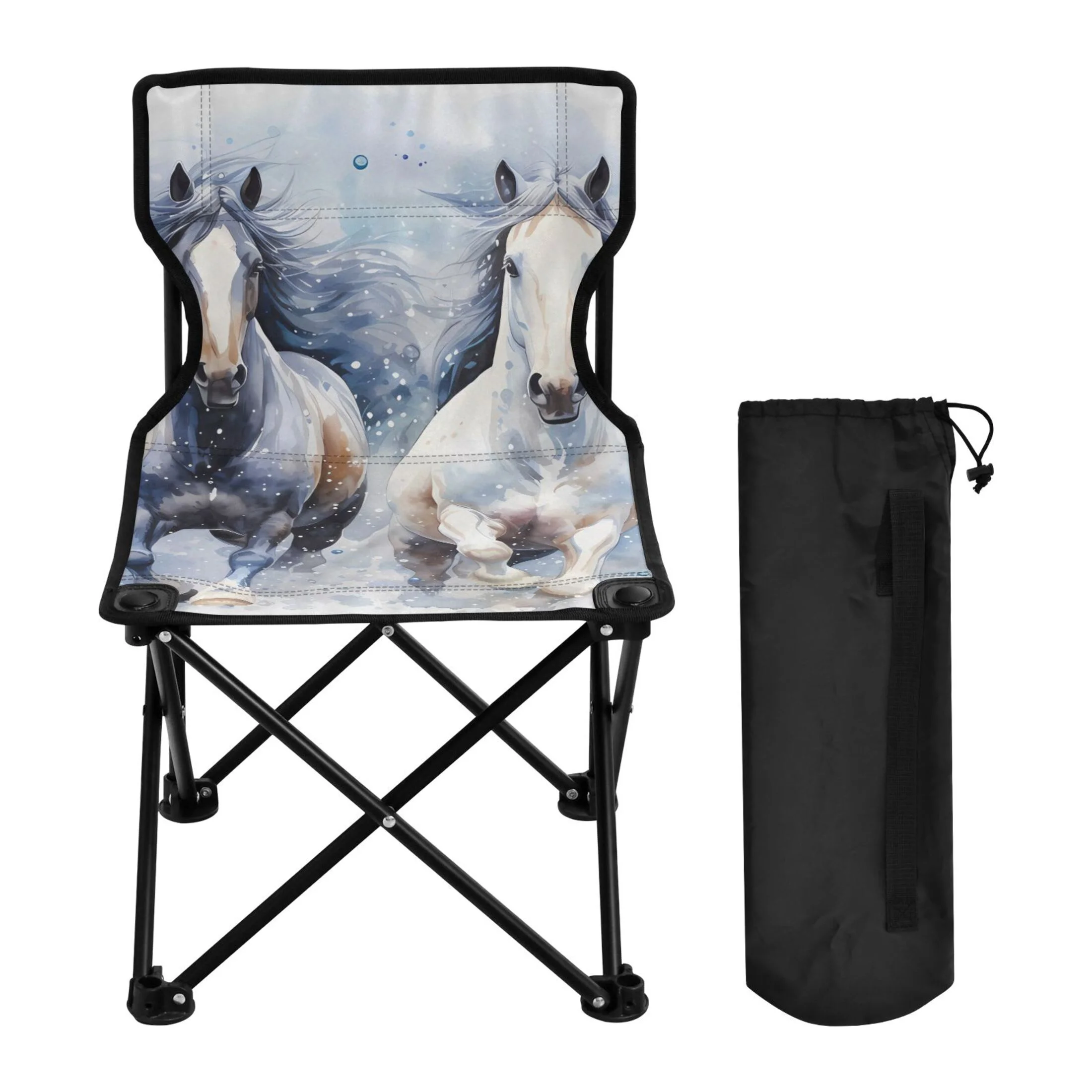 Horses Portable Camping Chair Outdoor Folding Beach Chair Fishing Chair Lawn Chair with Carry Bag Support to 220LBS