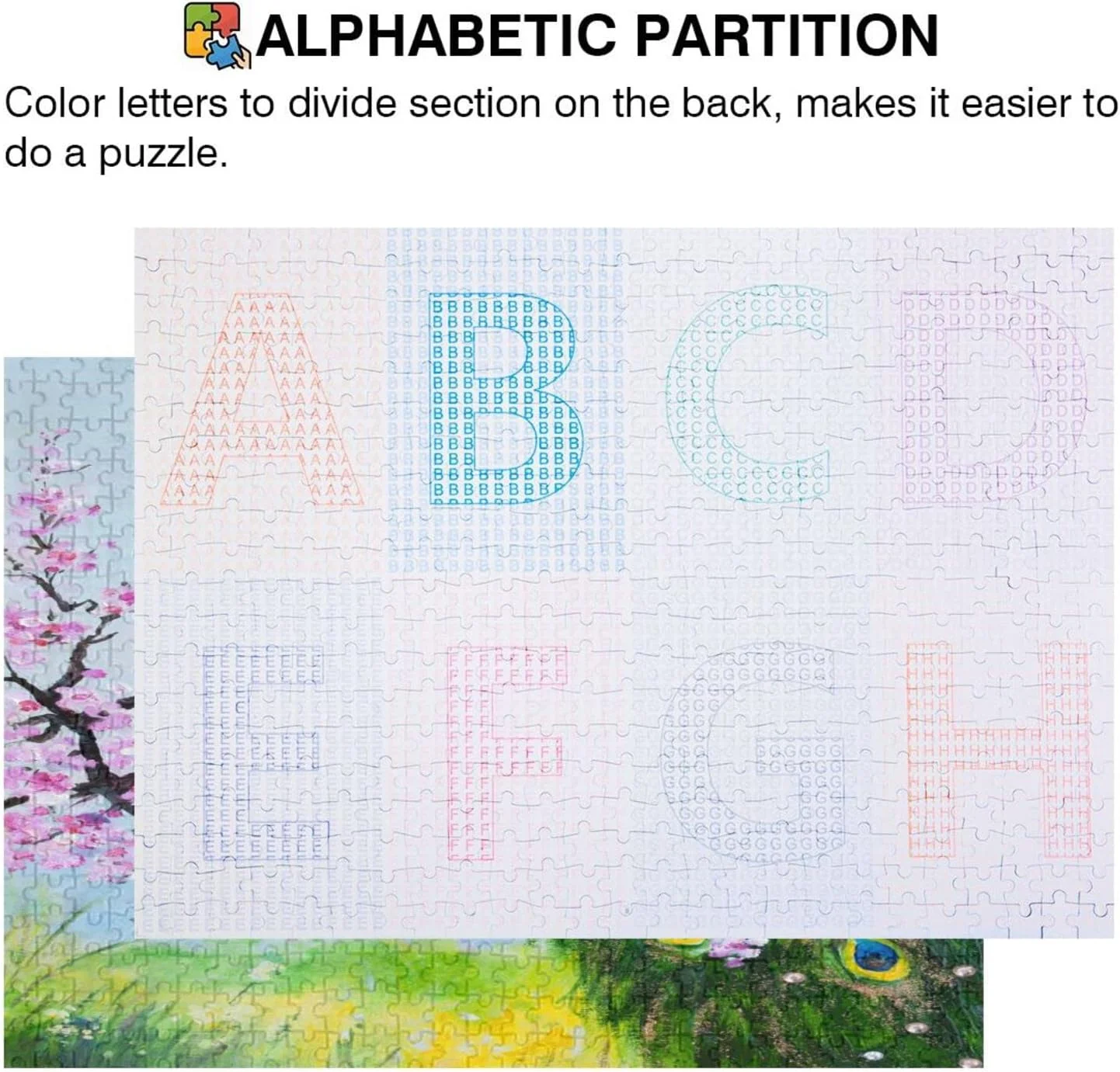 Dreamtimes Japanese Peacocks Spring Blooming Cherry Orchard 1000Pcs of Irregular Puzzles, Printed with Colored Letters on Back Happy Time of Cooperation,for Adults and K