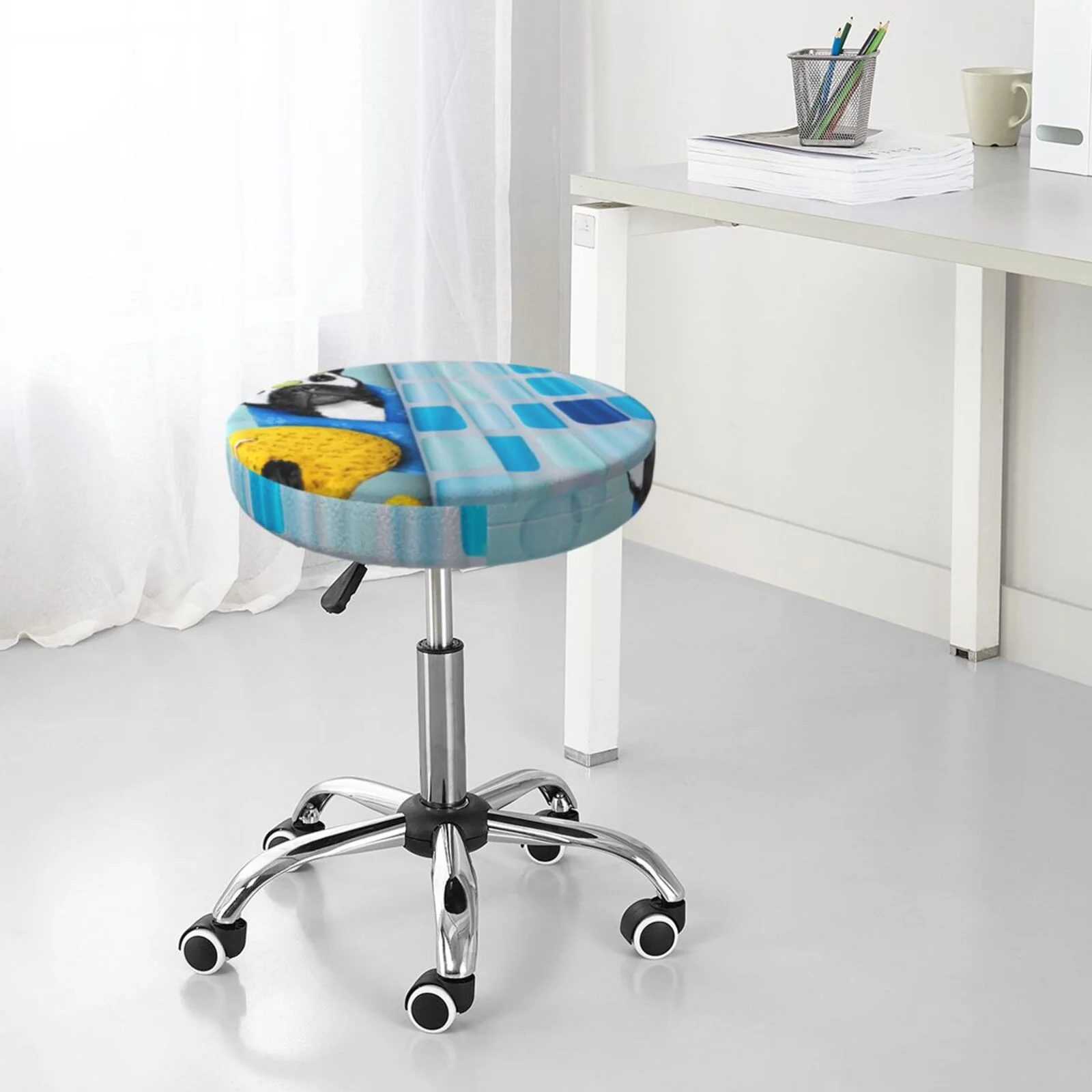 Disketp French Bulldog Dog In A Bathtub Stool Covers Round, Super Soft Round Bar Stool Cushion Covers Seat Cushion - 12 Inch