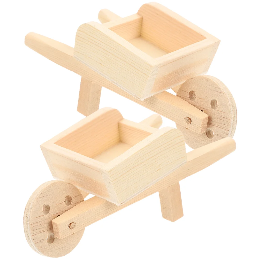 Gongxipen 2 pcs Doll House Miniature Wooden Barrows Mini Wood Wheelbarrows Models Mini Cart Barrows