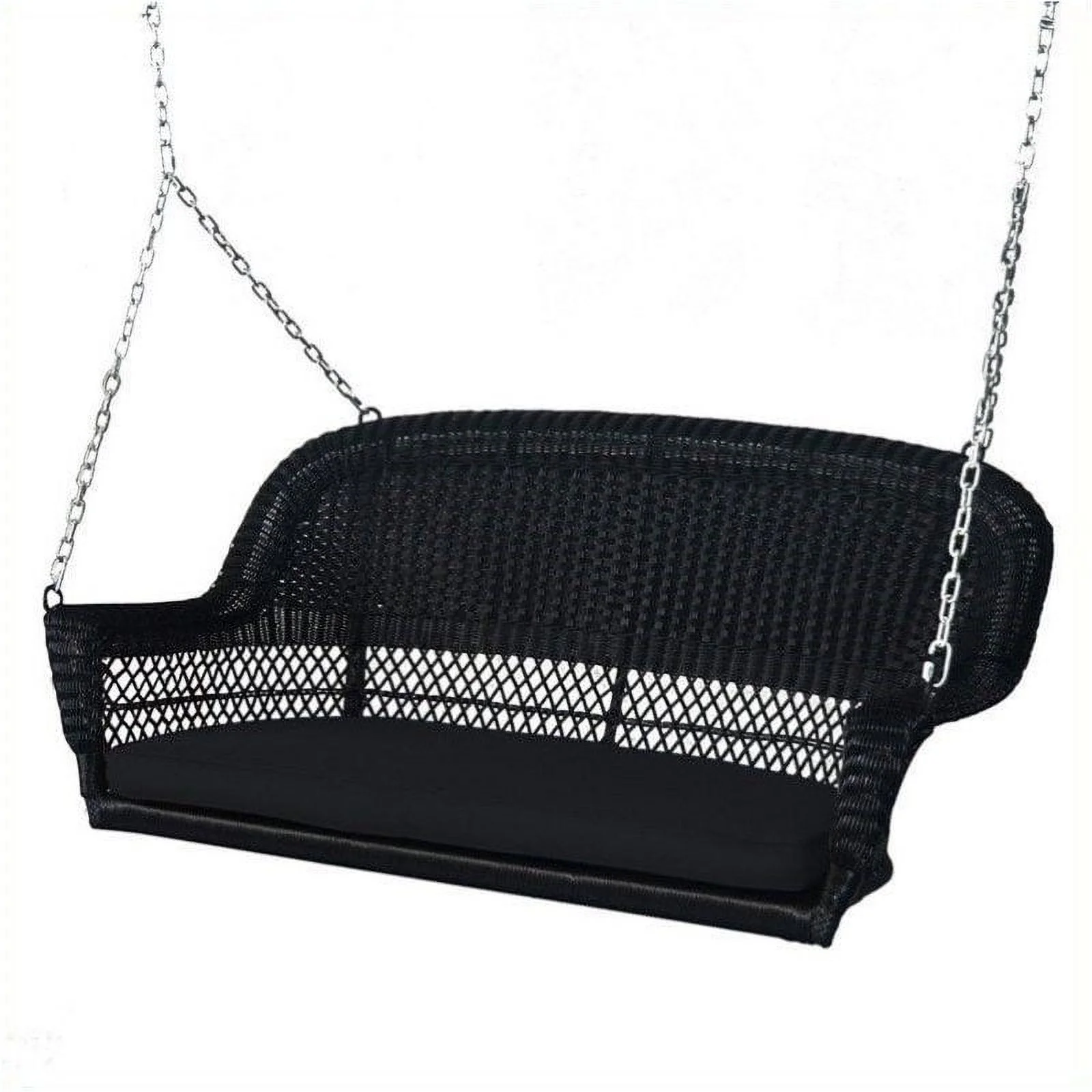 Pemberly Row Wicker Porch Swing in Black with Black Cushion