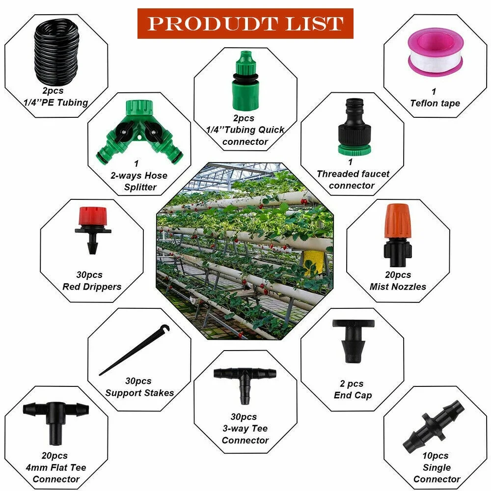 100FT Drip Irrigation System Plant Lawn Garden Watering Hose Spray Sprinkler Set