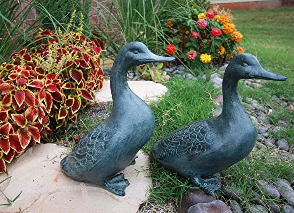 Atlantic Collectibles Large Verdi Green Aluminum Two Lover Pond Ducks Garden Statue Set
