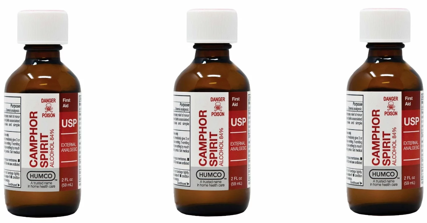 Humco Camphor Spirit 84% Alcohol, Treat Skin Irritation & Pain, 2oz, 3-Pack
