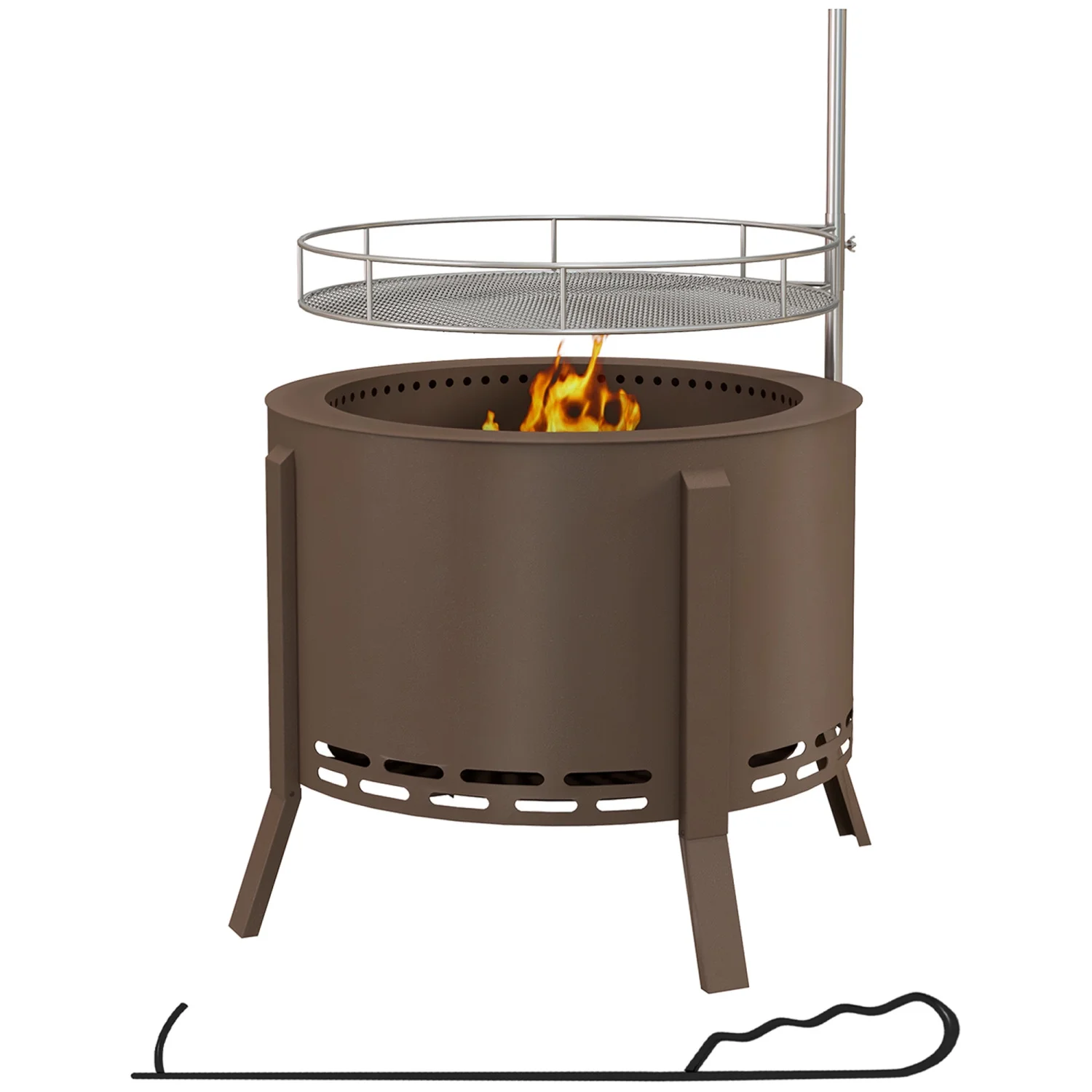 JHOOTUUO 2-in-1 Smokeless Fire Pit  BBQ Grill  19” Portable Wood Burning Firepit with Cooking Grate and Poker  Low Smoke Camping Bonfire Stove for Backyard Patio Picnic  Steel  Bronze