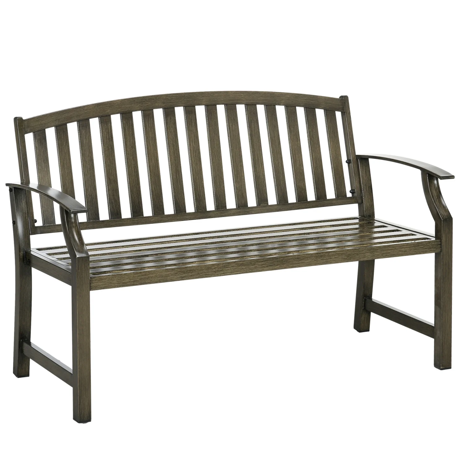 GRTYOKF 46” Outdoor Garden Bench  Metal Bench  Wood Look Slatted Frame  for Patio  Park  Porch  Lawn  Yard  Deck  Black
