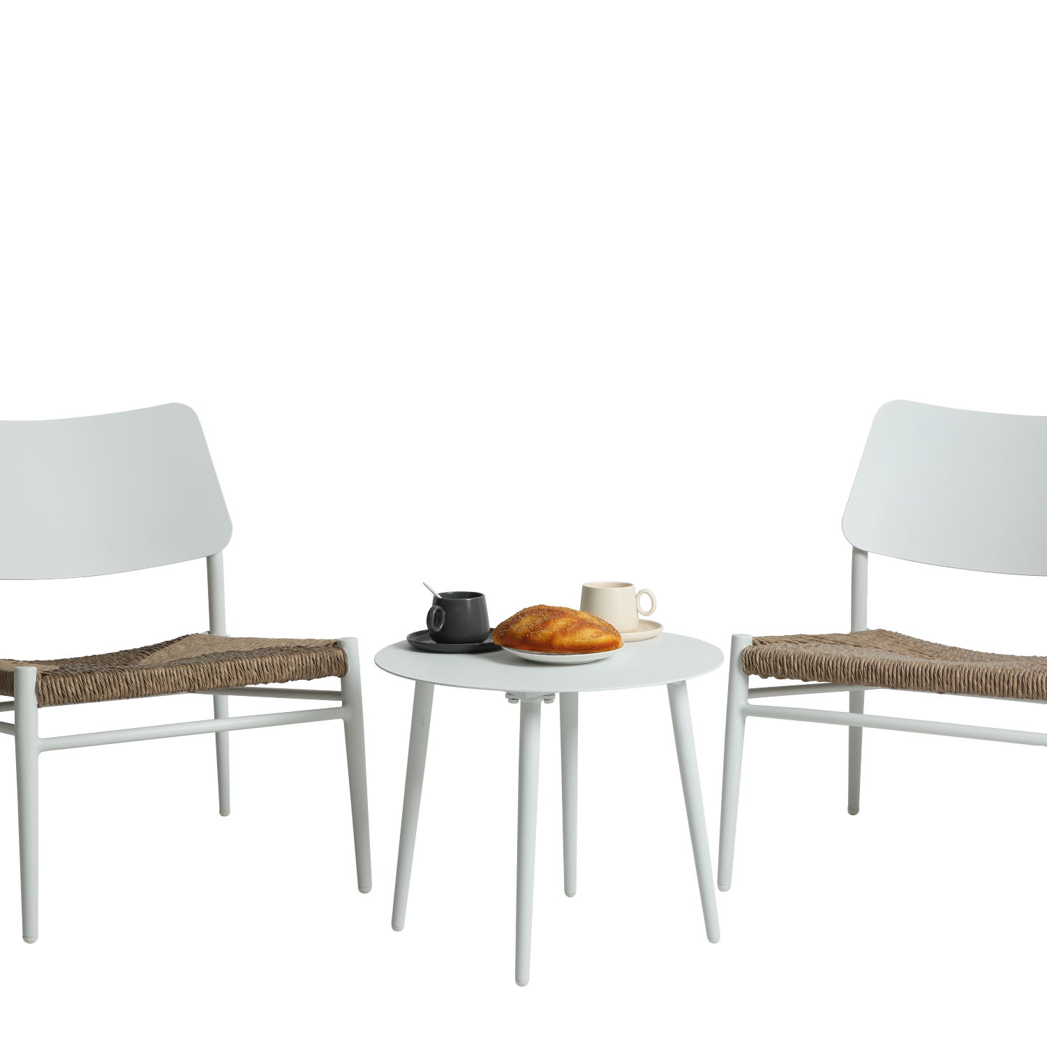 Elegant  Contemporary White Aluminium 3 Piece Bistro Table and Chairs Set Perfect for Outdoor Relaxation  Garden  Patio  and Living Room  Ideal for Stylish Dining Arrangements and Sociali