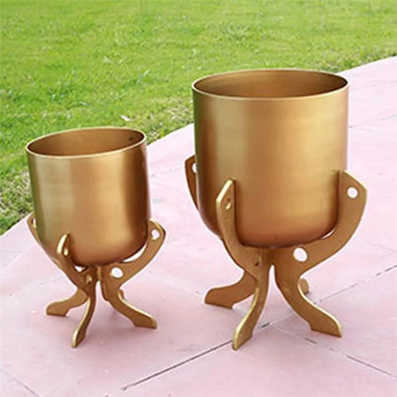 SPI Home Set of 2 Golden Finish Cast Aluminum Planter Holders