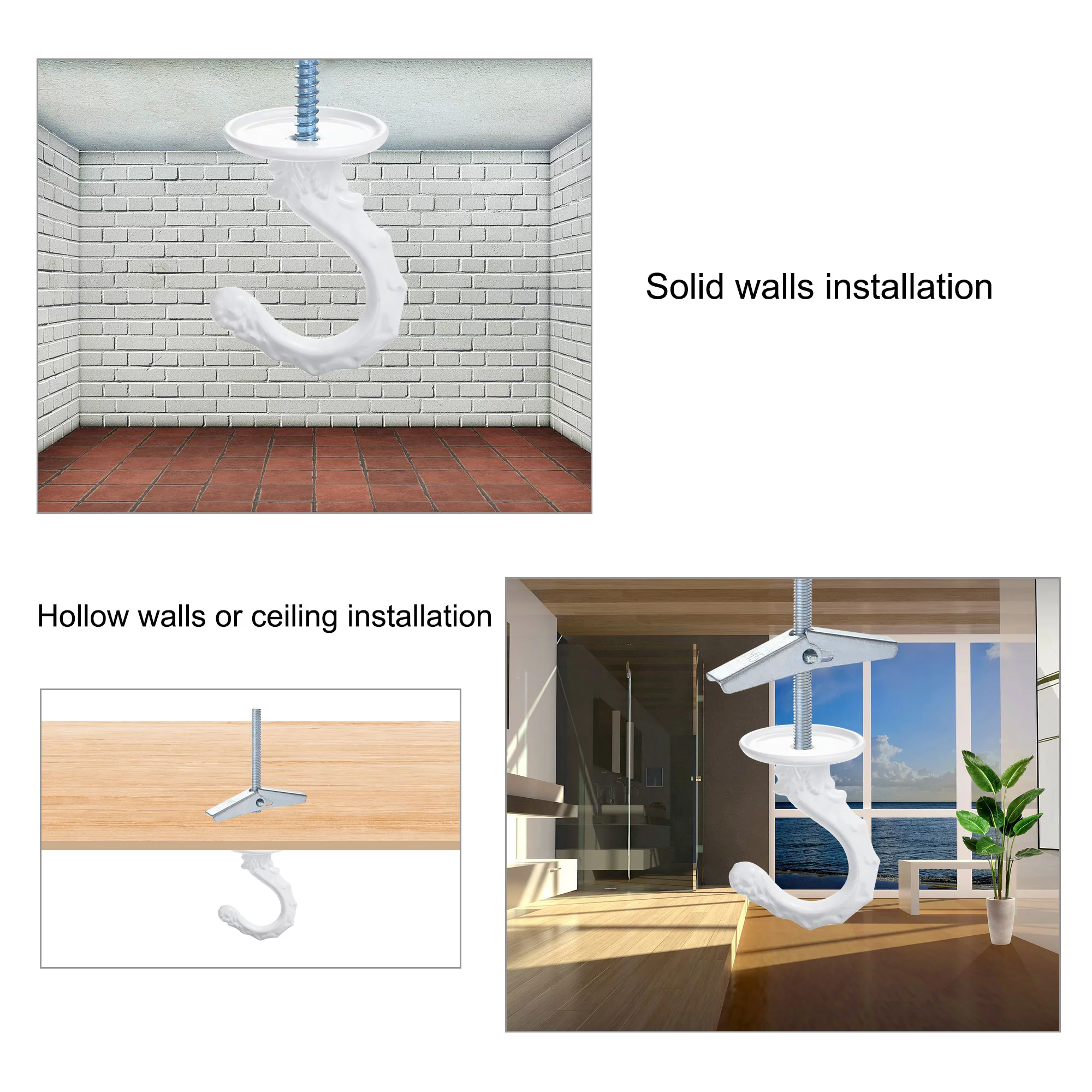 Uxcell Ceiling Hooks with Hardware Zinc Alloy White 34x55mm 6Pcs for Hanging Plants
