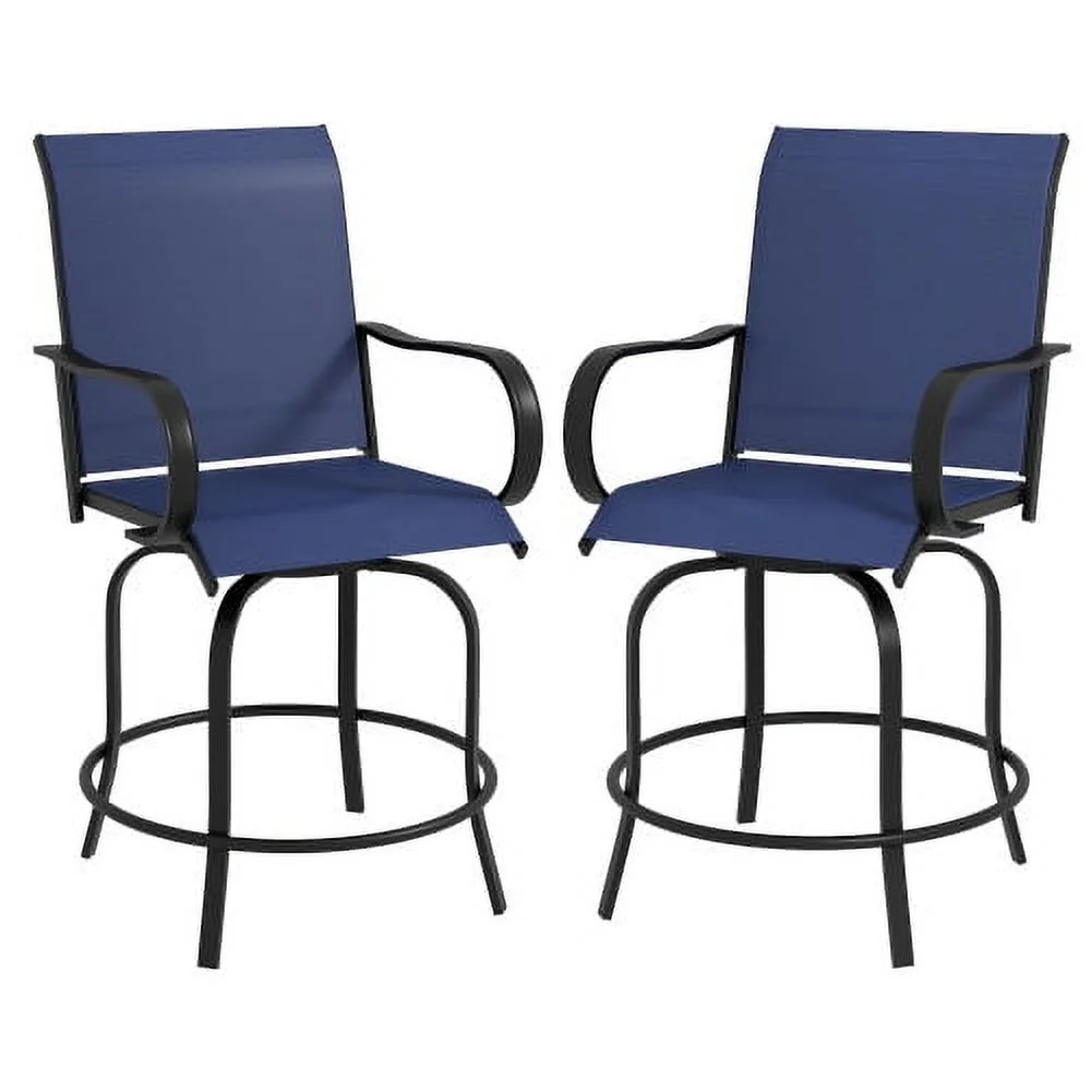 CHYUTR Outdoor  Stools with Armrests   ° Swivel  Height Patio Chairs with High-Density Mesh Fabric  Steel Frame Dining Chairs for Balcony  Poolside  Backyard  Navy Blue
