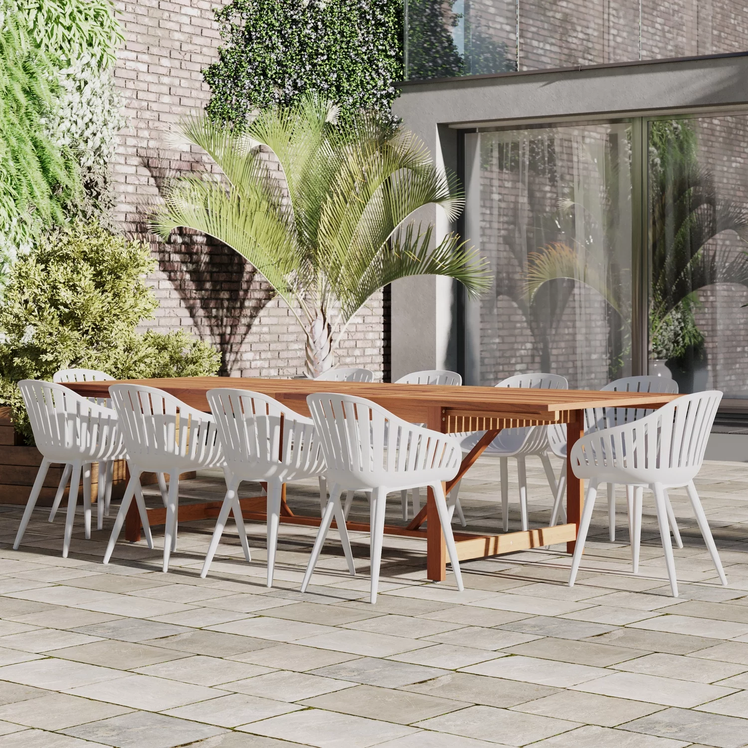 Amazonia 11 Piece Rectangular Patio Dining Set W/White Aluminium Chairs