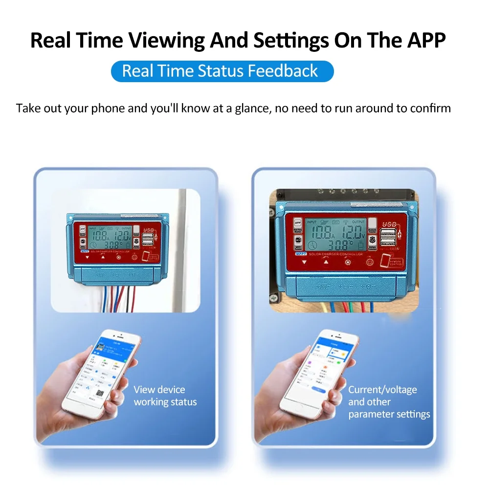 Dcenta WiFi+BT 30A Solar Controller 12V/24V/36V/48V/60V Charging Controllers Dual USB 5V Output Controller