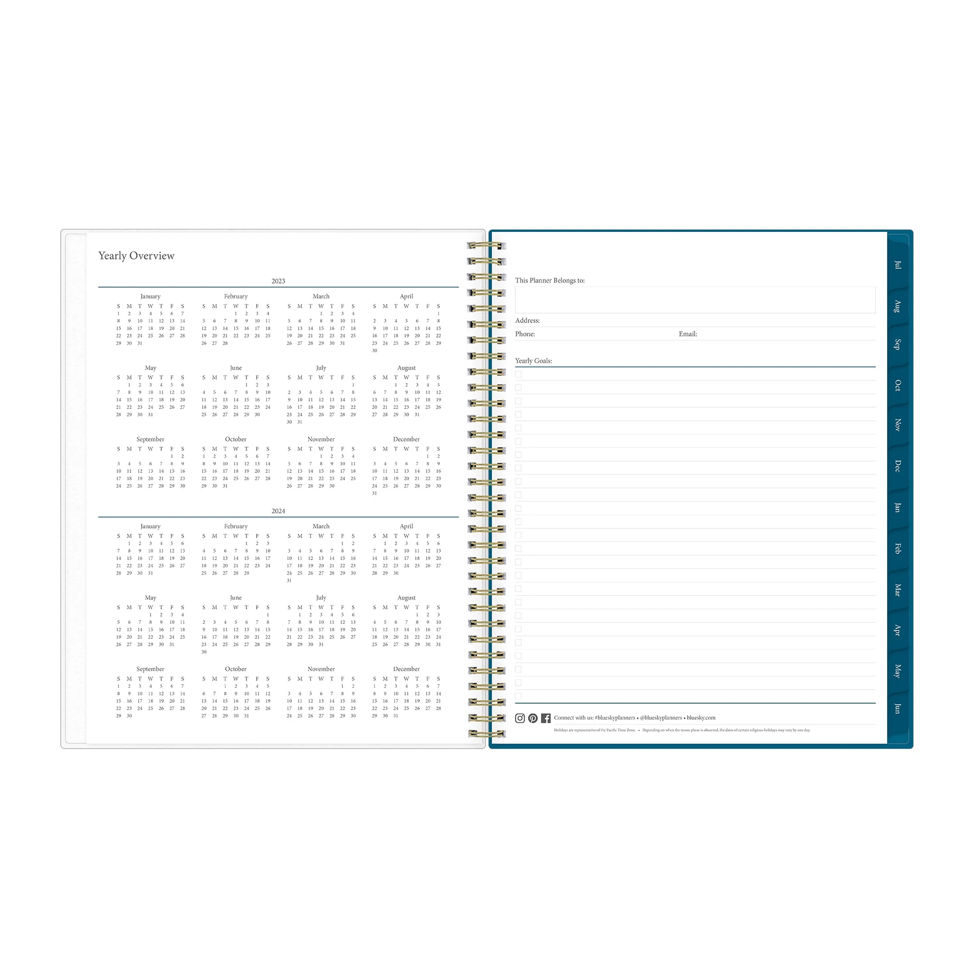 2023-2024 Weekly Monthly Planner, 8.5x11, Blue Sky, Bakah Blue
