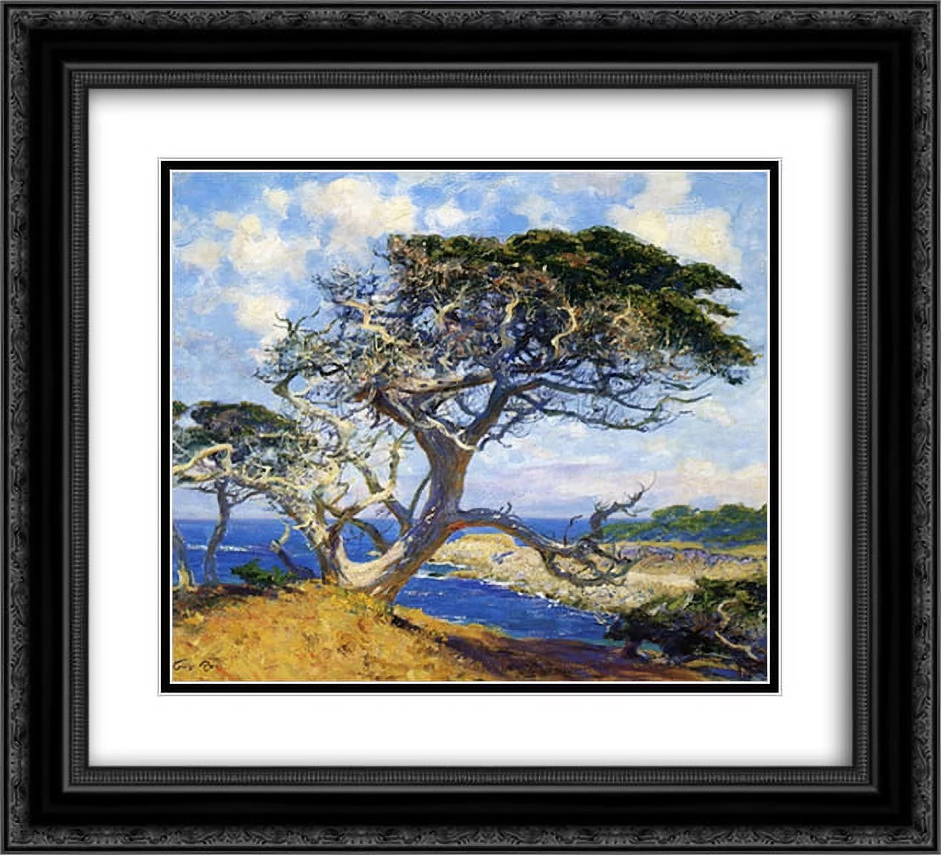 Guy Rose 2x Matted 22x20 Black Ornate Framed Art Print 'Monterey Cypress'