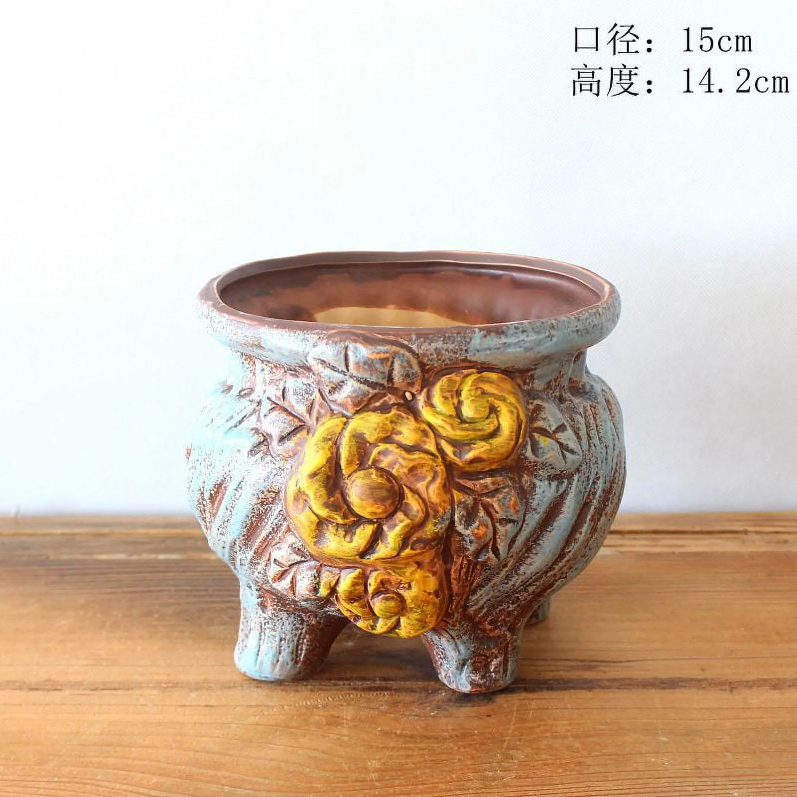 Hand-painted Ceramic Succulent Planter - Vintage Tree Stump Flower Pot for Succulents