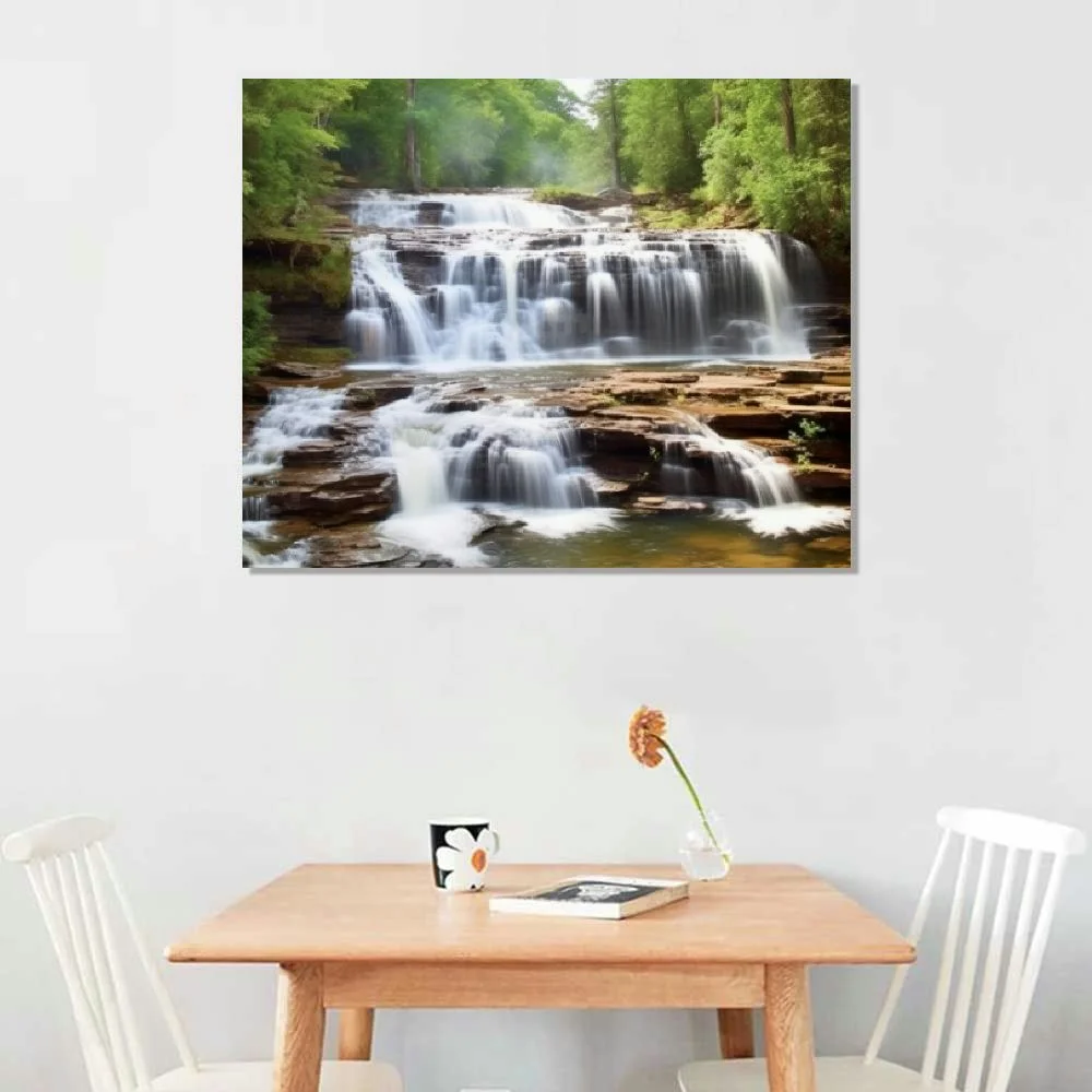 Creowell  Green Forest Waterfall Canvas Prints Wall Art - Falls Pictures Nature Wall Art Landscape Paintings Modern Artwork Home Decor Framed (Waterfall-20x16 Inch)