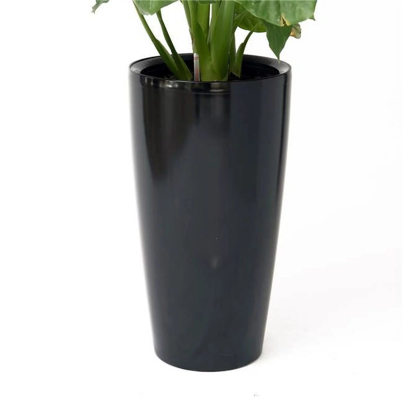 29.5' H Black Plastic Self Watering Indoor Outdoor Tall Round Planter Pot, Decorative Gardening Pot