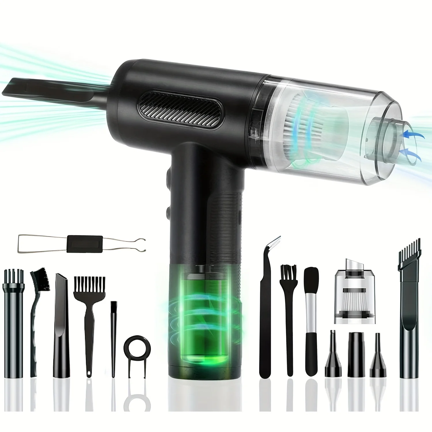 Portable Cordless Rechargeable Air Blower for Car Laptop Computer - 3-Speeds Compressed Air Duster Vacuum Kit - Powerful PC Cleaning Tool - Replaces Traditional Compressed Air Cans