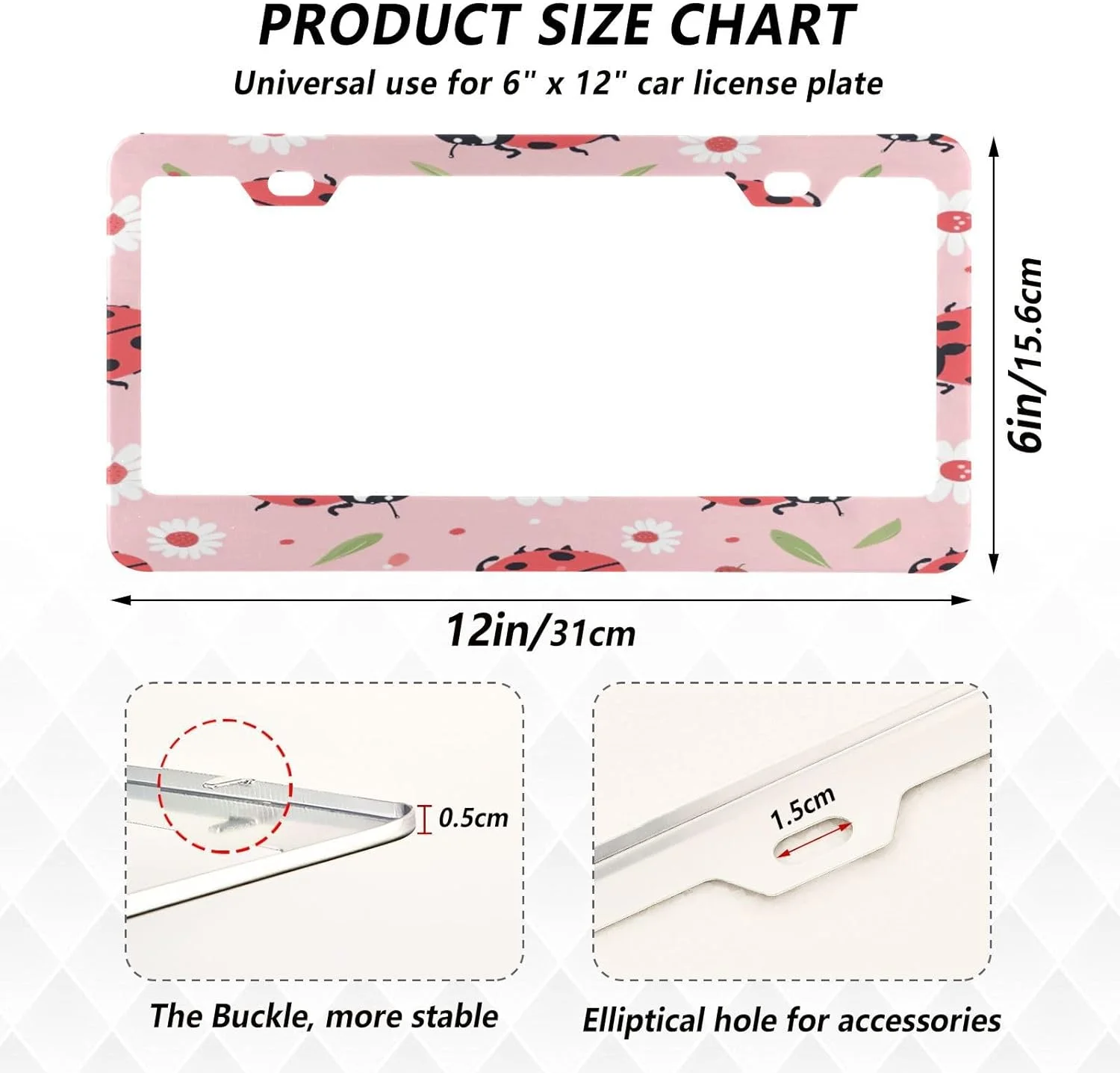 GZHJMY red Beetle Ladybug License Plate Frames 2 Packs, License Plate Covers, Universal Aluminum Tag Frame for Front and Rear Car Tags336 Exteriors Decor Gift