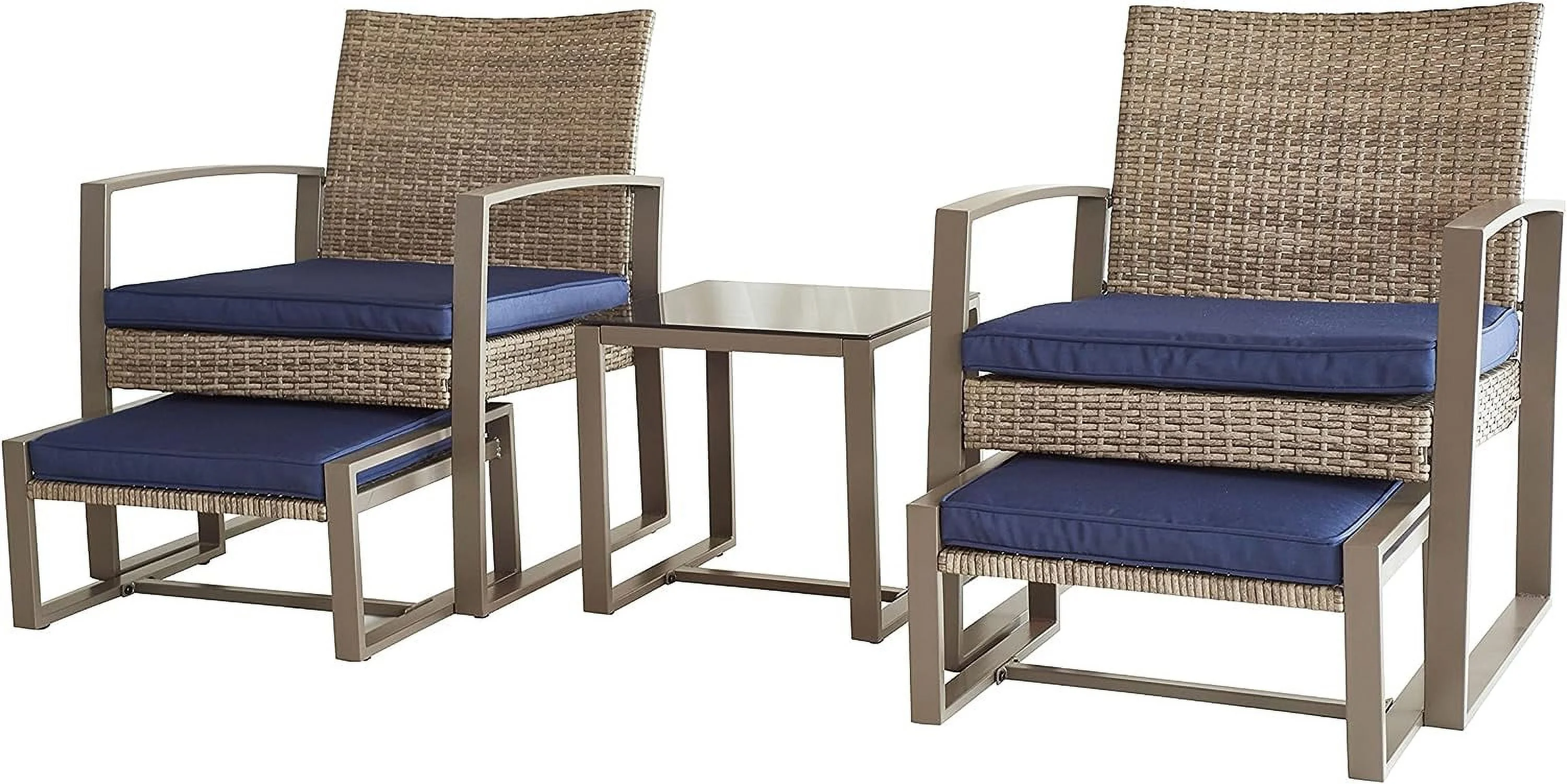 Dina Patio Conversation Bistro Set 5 Pieces Outdoor PE Wicker Rattan Sofa All Weather Furniture Cushioned Chairs and Ottomans with Tempered Glass Coffee Table for Backyard  Garden  Porch