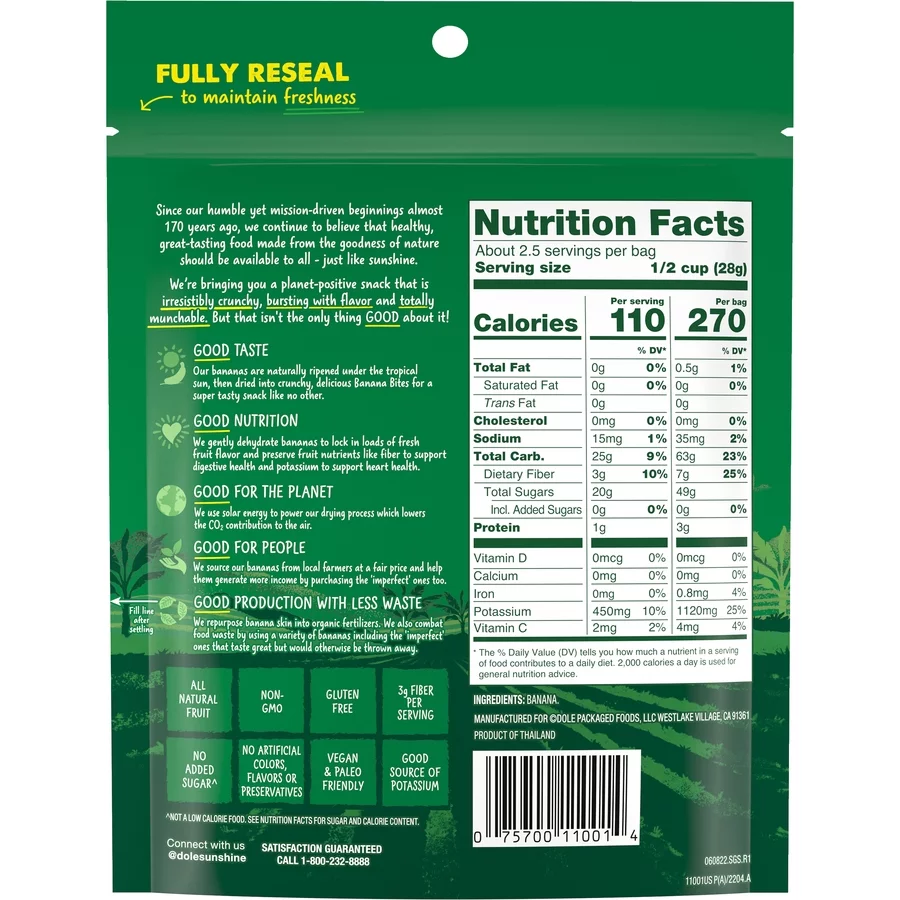 Dole Good Crunch Banana Bites, Made with All Natural Fruit, 2.5 oz Bag (6 Pack)