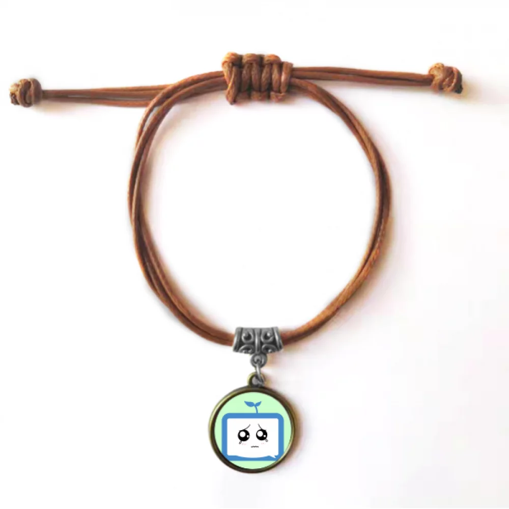 Saplings Injustice Small TV Happy Original Bracelet Leather Hide Rope Wristband Brown Jewelry