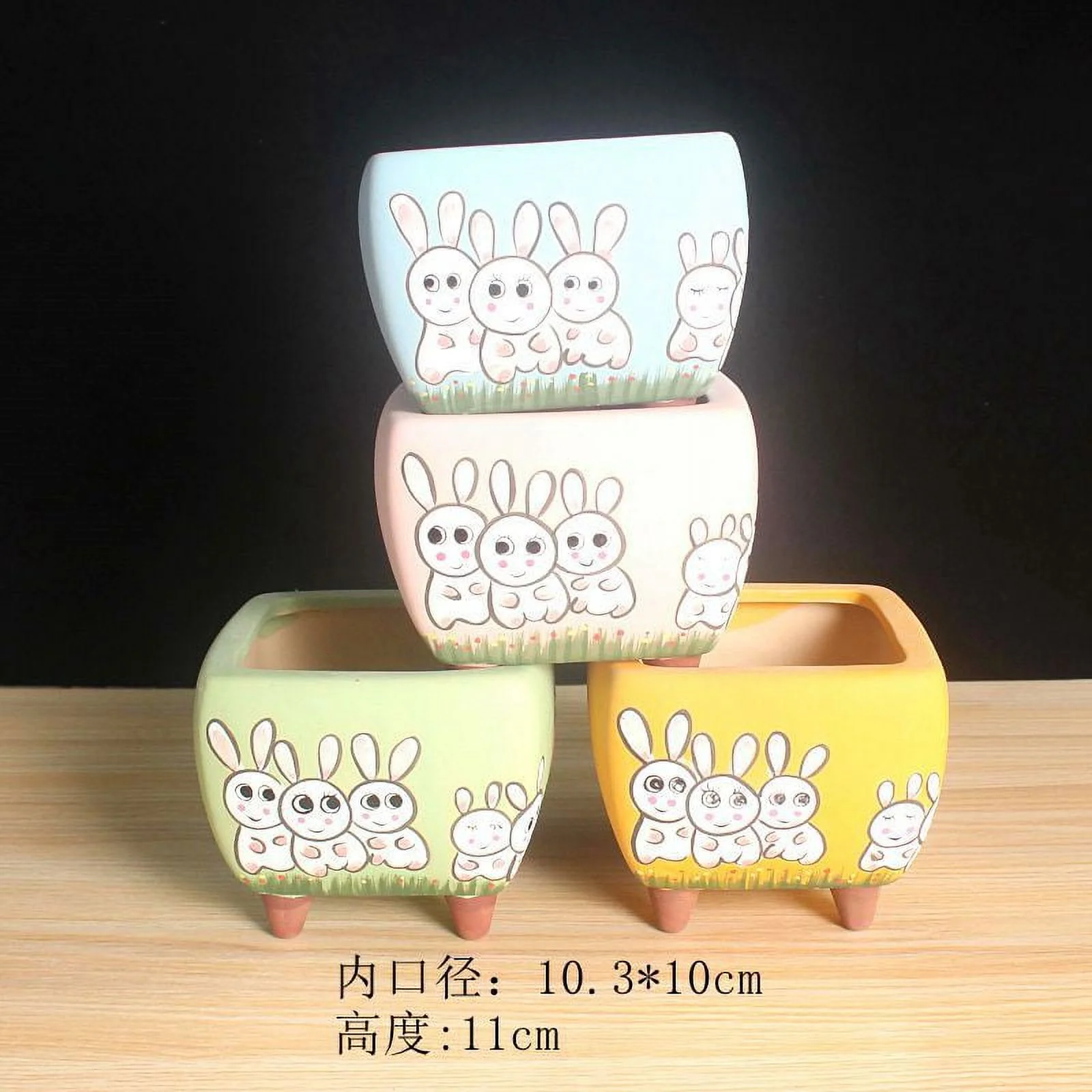 LivNxt Ceramic Korean Style Succulent Planter - Hand-Painted Rabbit Design