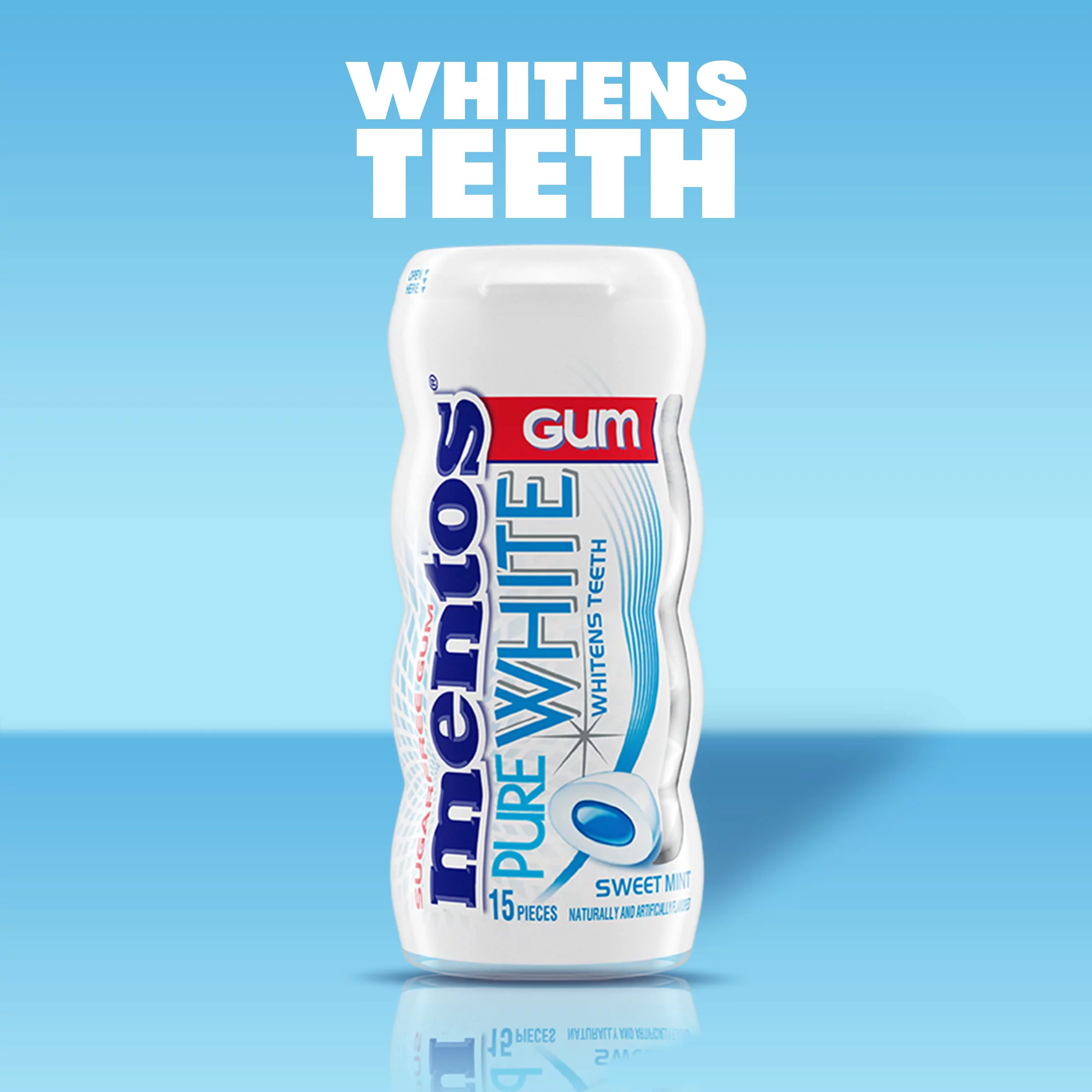 Mentos Pure White Sugar-Free Chewing Gum with Xylitol, Sweet Mint, 15 Piece Bottle (Bulk Pack of 10)