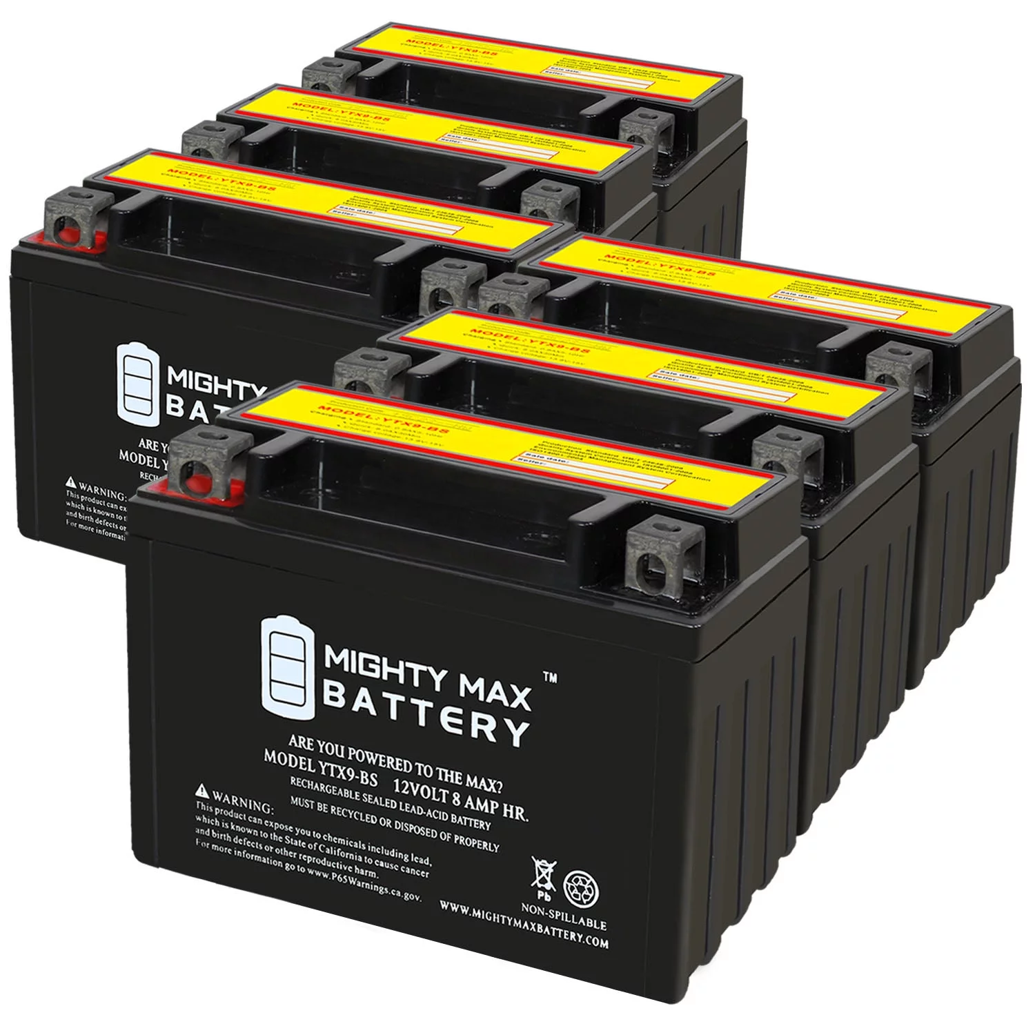 YTX9-BS 12V 8AH Replacement Battery compatible with Snowmobile Mowers PWC Watercraft - 6 Pack