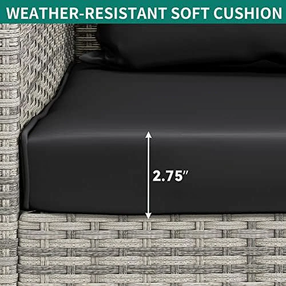 MQLIFEBOOM Wicker Hanging Porch Swing Chair Outdoor Brown Rattan Patio Swing Lounge w/ 2 Back Cushions Capacity 530lbs for Garden  Balcony  Living Room  Beige