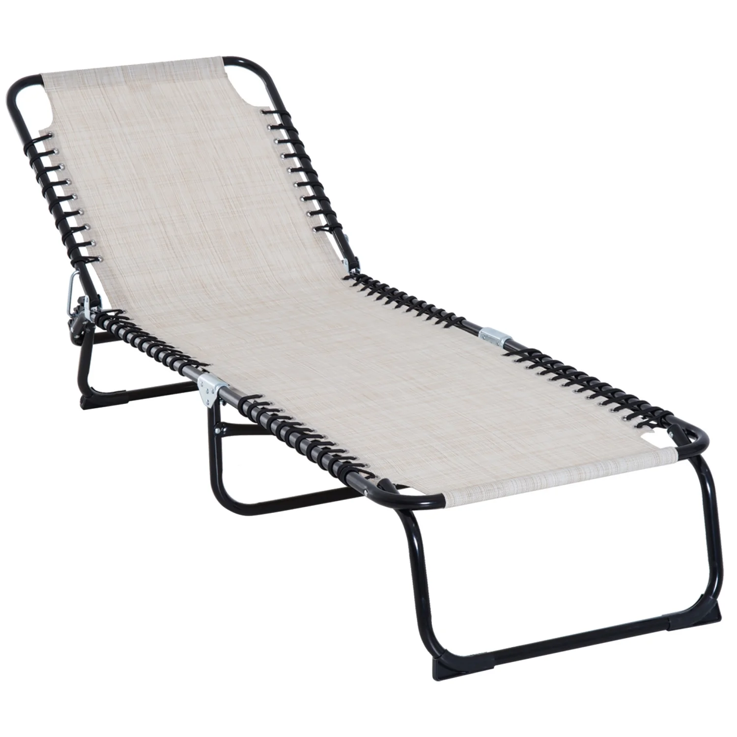ZWNLKQG Folding Chaise Lounge Pool Chair  Patio Sun Tanning Chair  Outdoor Lounge Chair with 4-Position Reclining Back  Breathable Mesh Seat for Beach  Yard  Patio  Cream