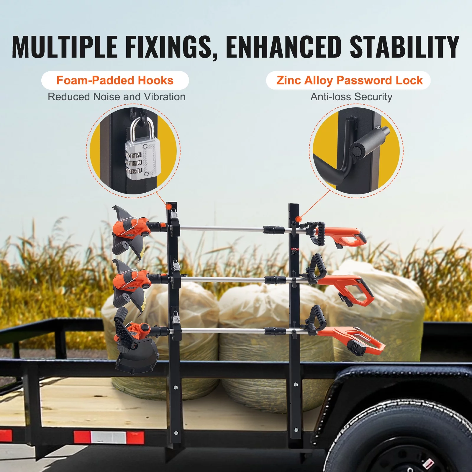 BENTISM 3-Place Weeder Trimmer Rack Holder for Open Landscape Trailer Lockable